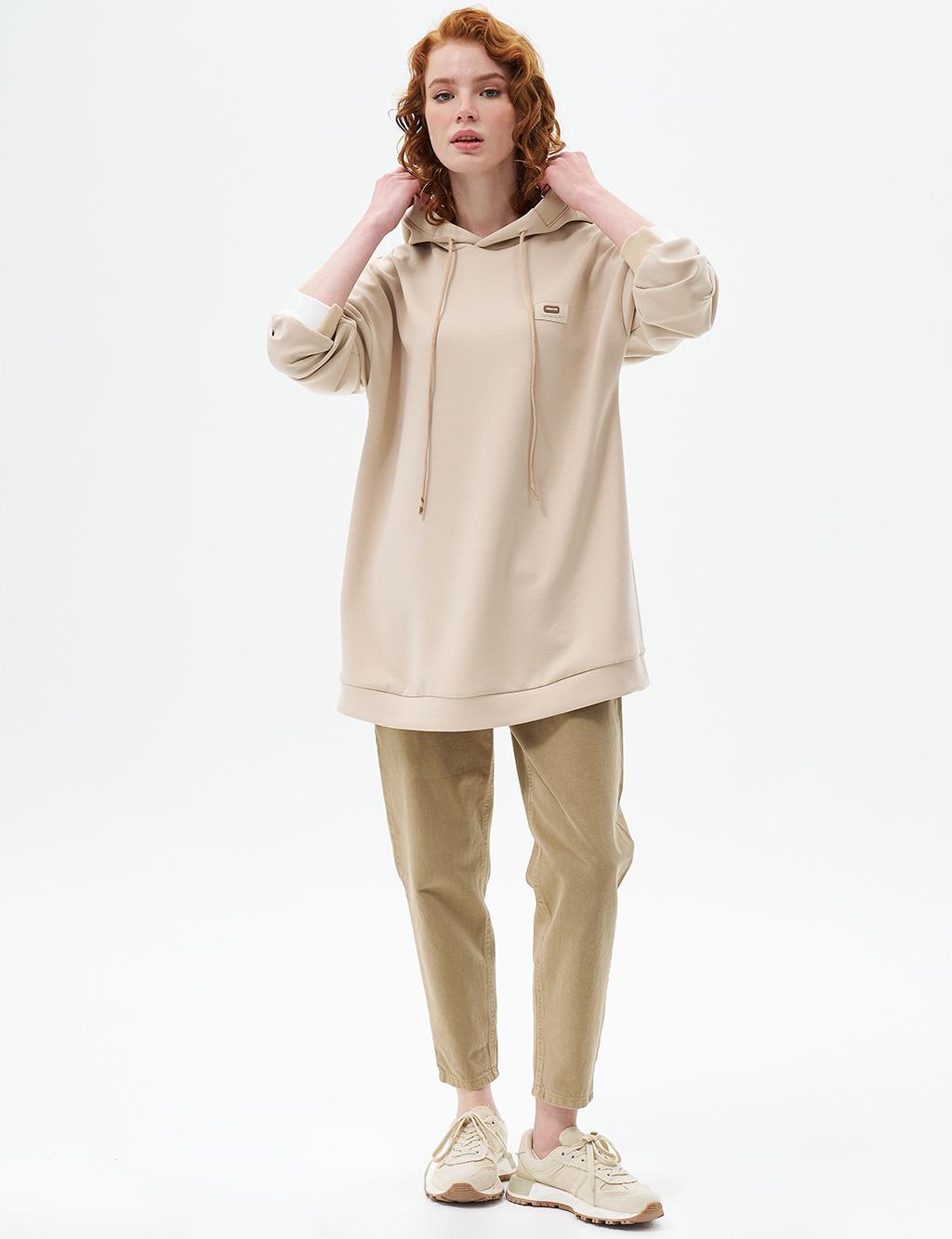 Hooded Scuba Sweatshirt Light Beige