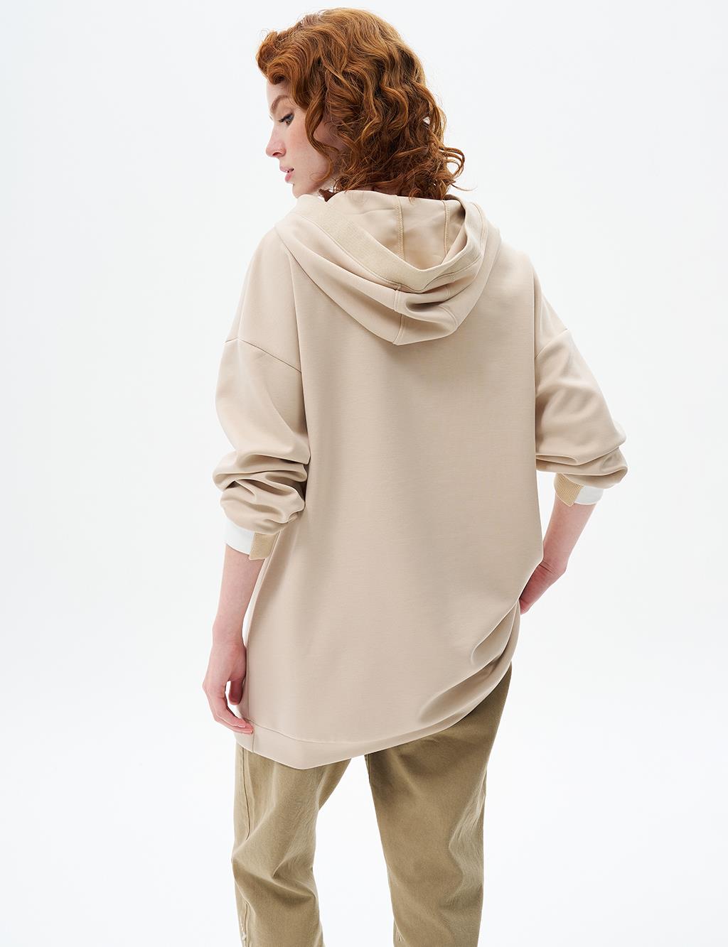 Hooded Scuba Sweatshirt Light Beige