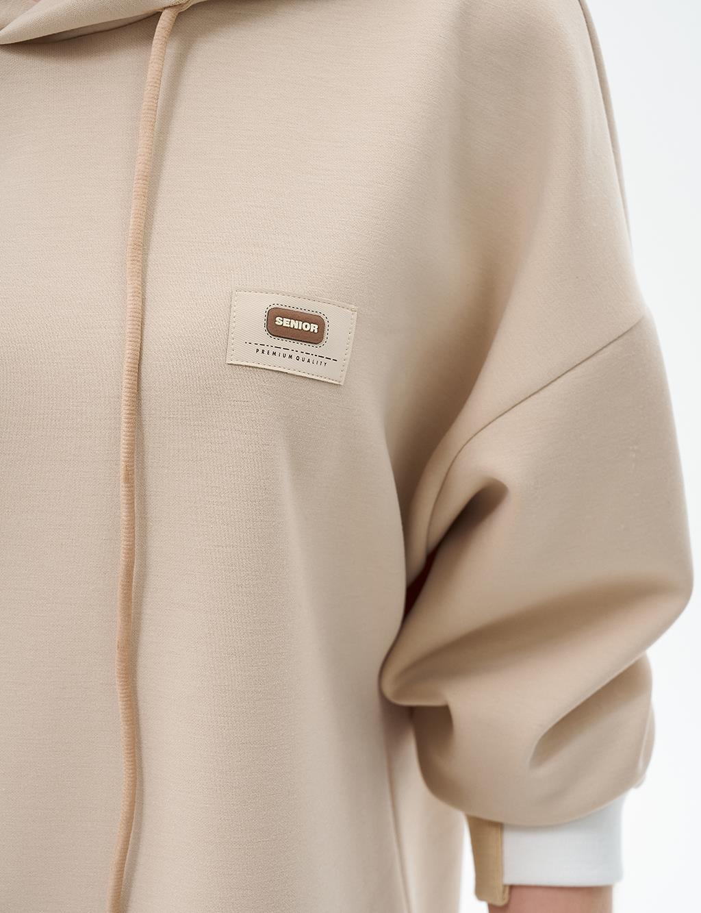 Hooded Scuba Sweatshirt Light Beige