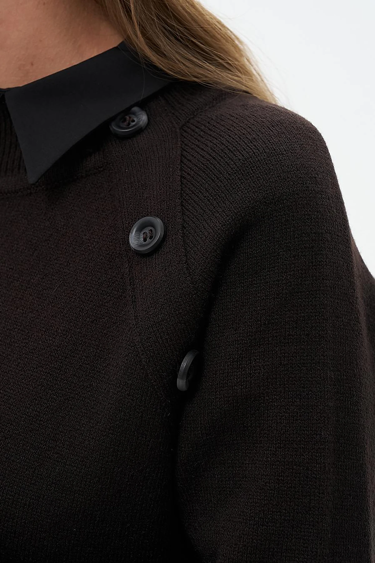 Buttoned Half Turtleneck Knitted Dress Coffee