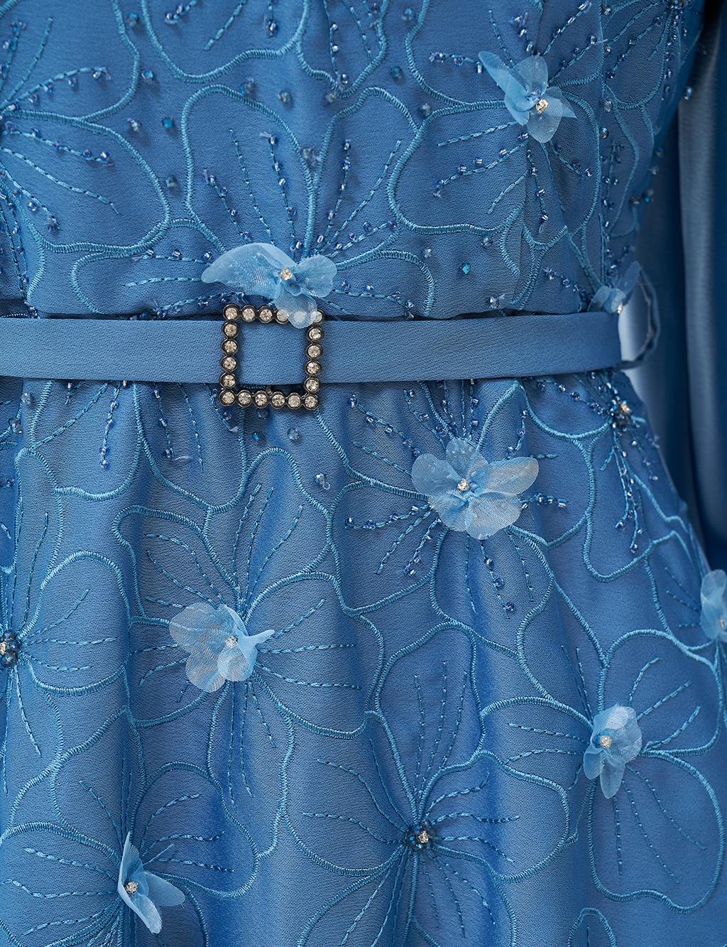 Flower Appliqued Satin Dress Crown Blue