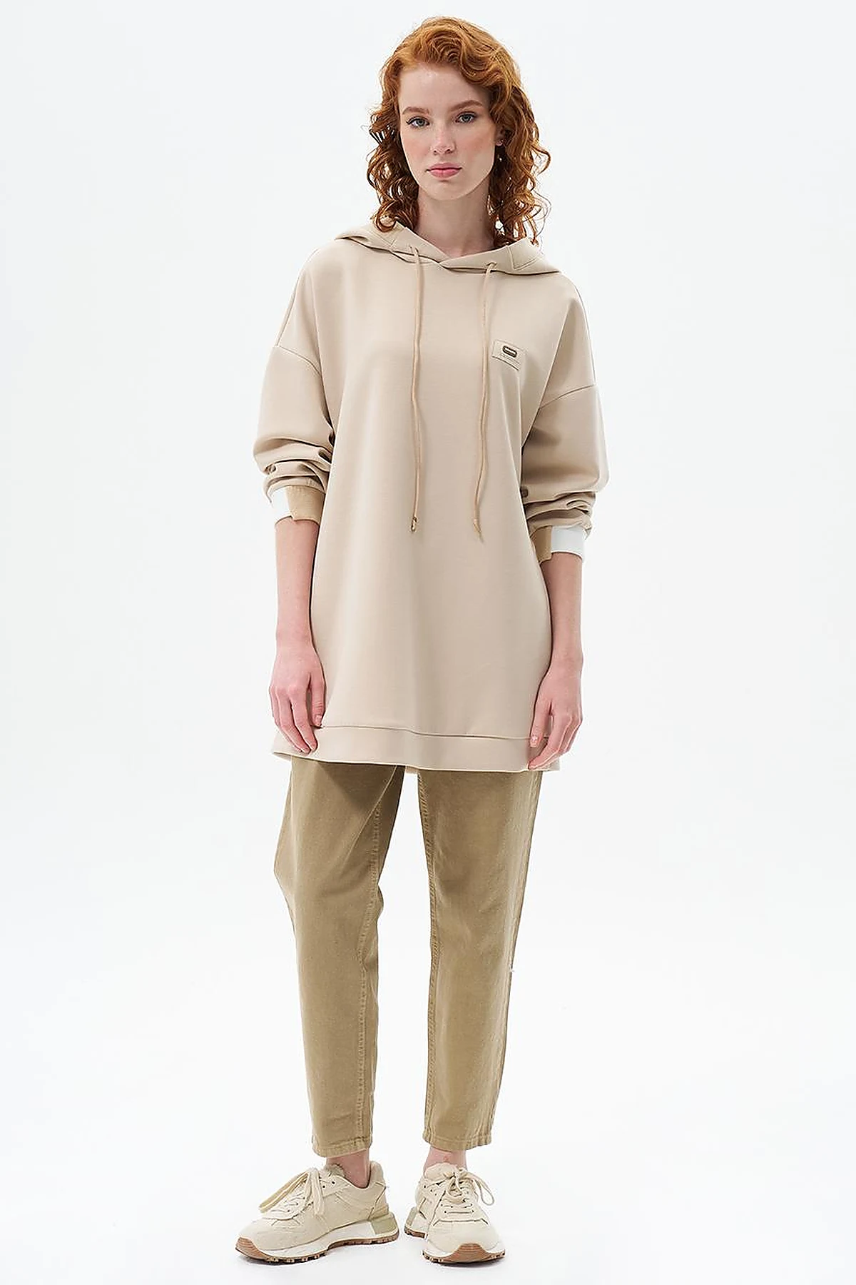 Hooded Scuba Sweatshirt Light Beige