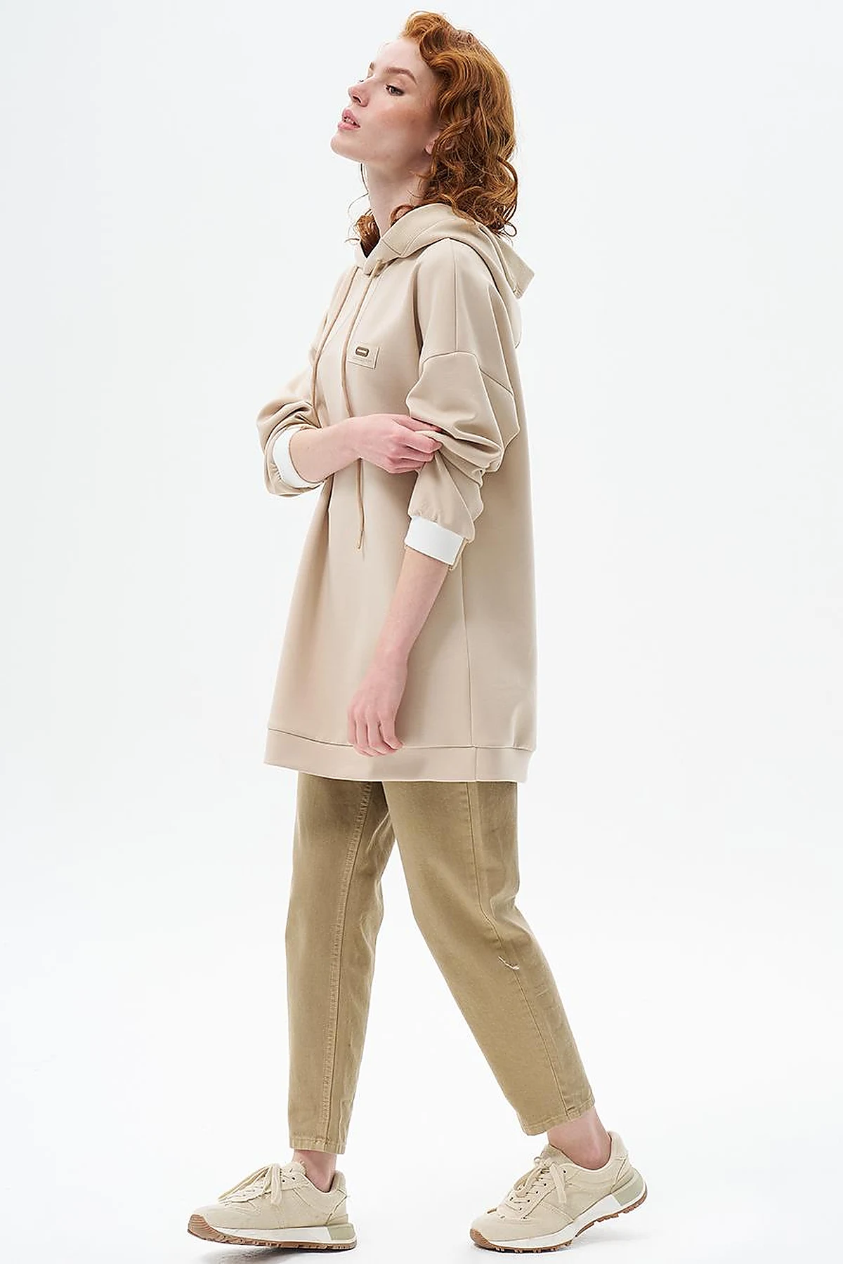 Hooded Scuba Sweatshirt Light Beige