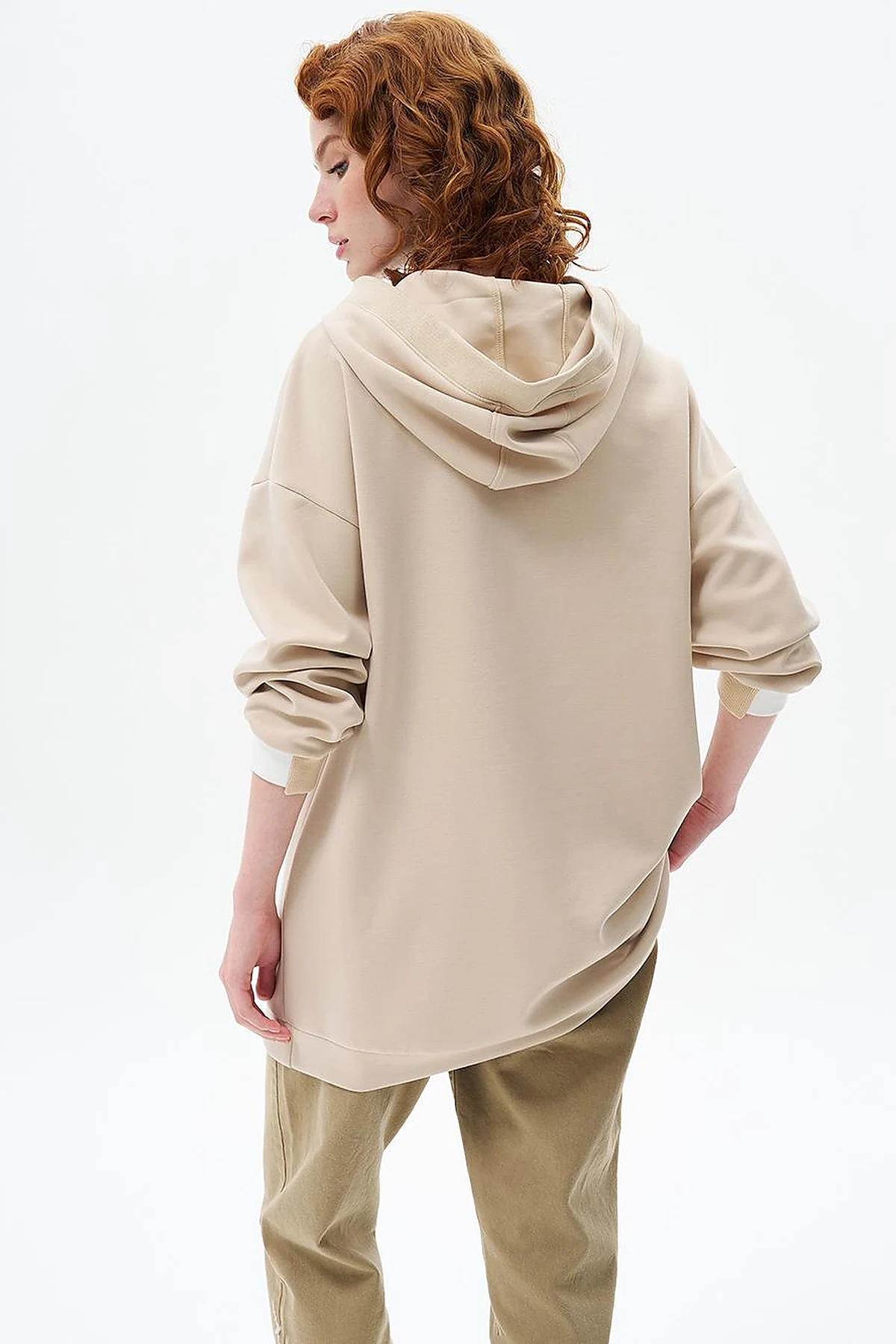 Hooded Scuba Sweatshirt Light Beige
