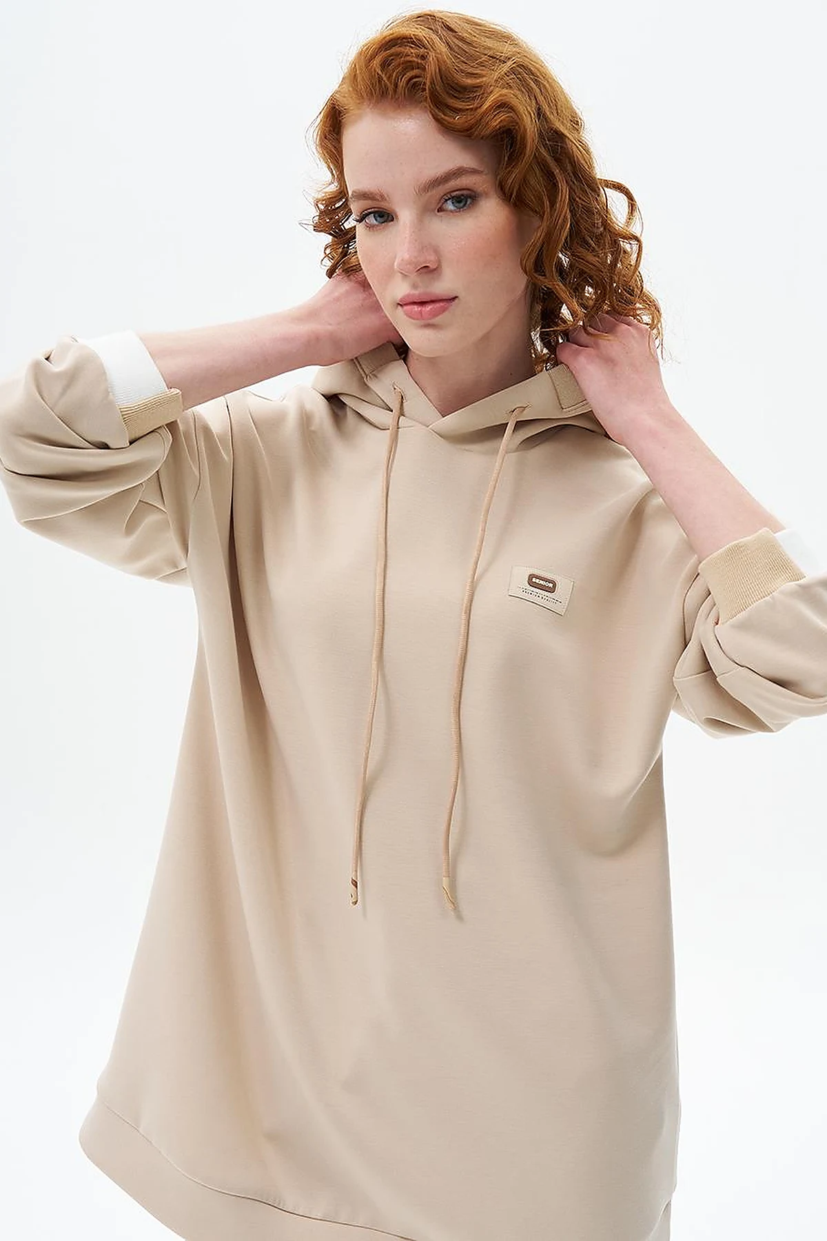 Hooded Scuba Sweatshirt Light Beige