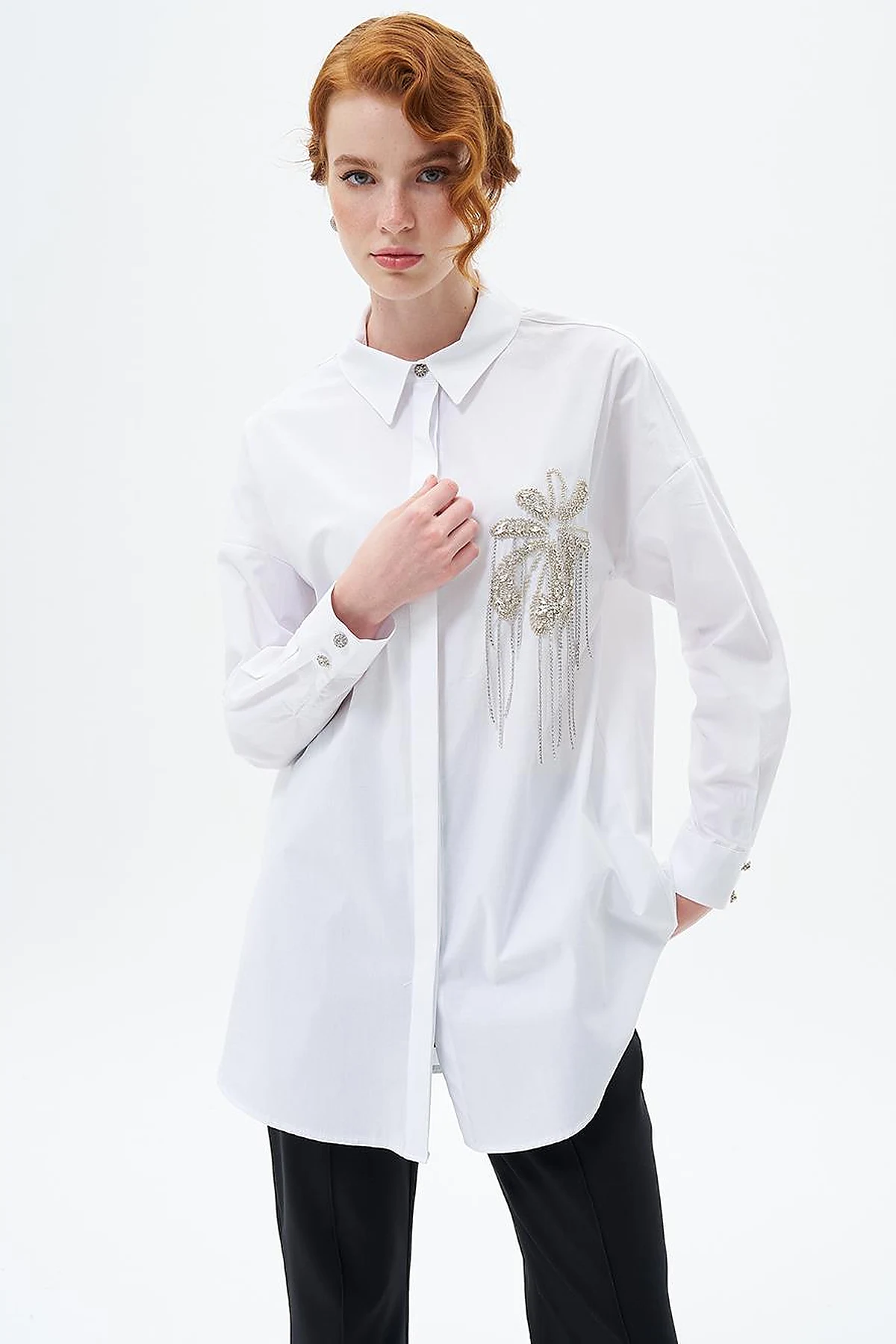 Stone Embroidered Cotton Tunic Optic White