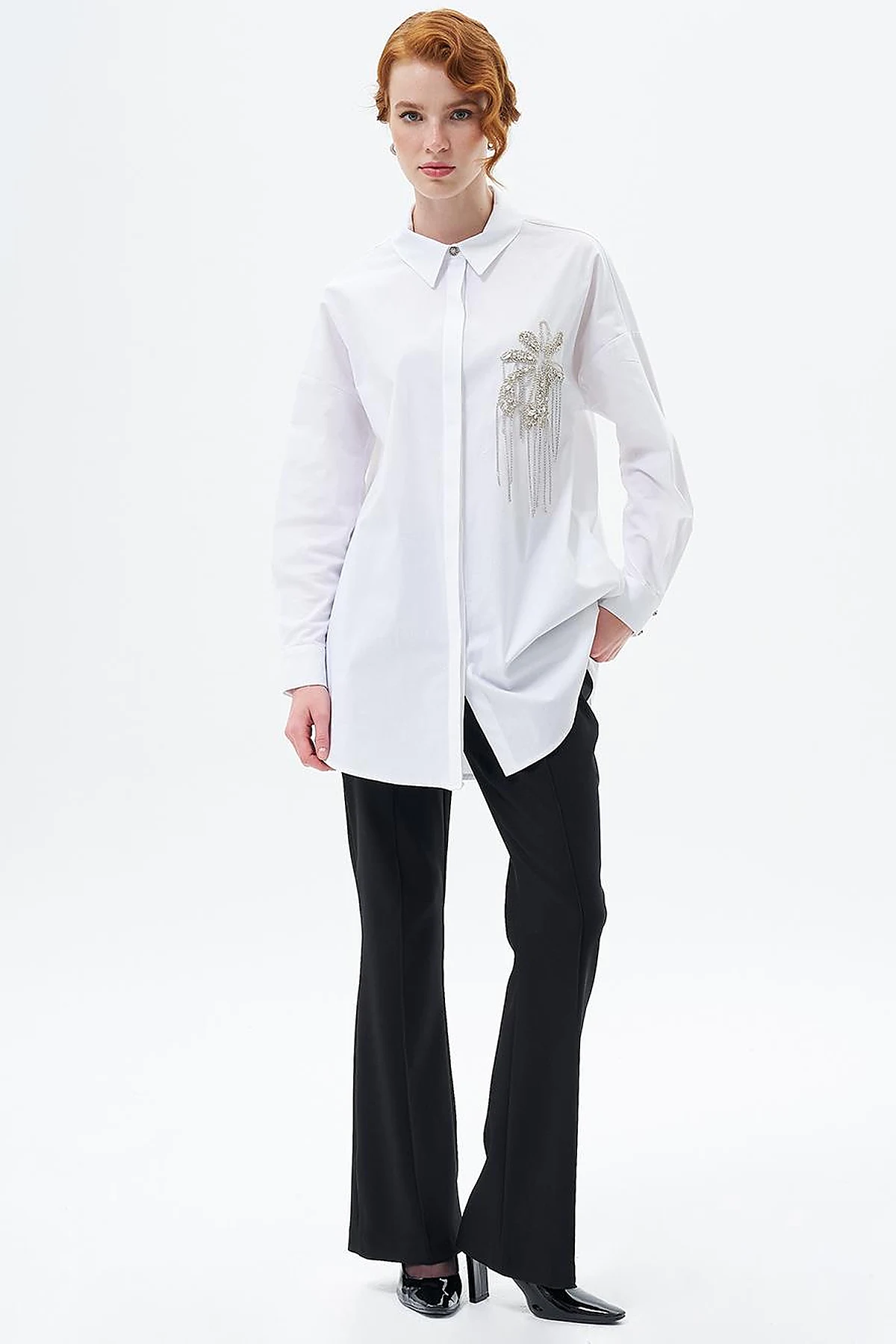 Stone Embroidered Cotton Tunic Optic White