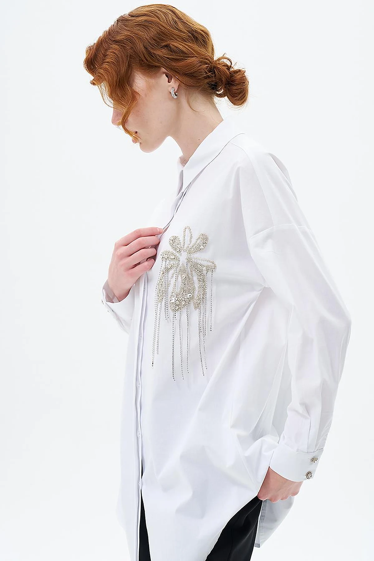 Stone Embroidered Cotton Tunic Optic White