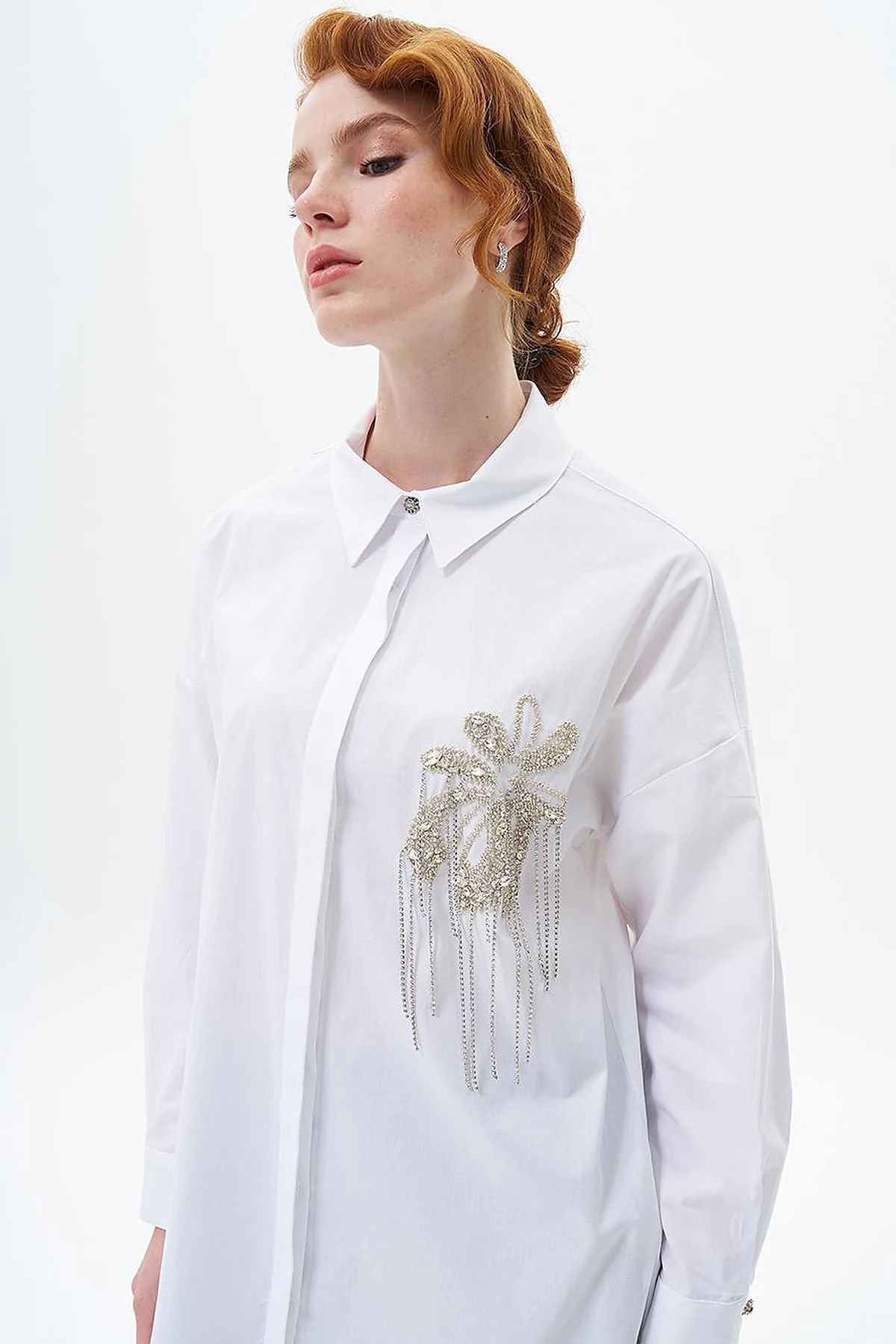Stone Embroidered Cotton Tunic Optic White