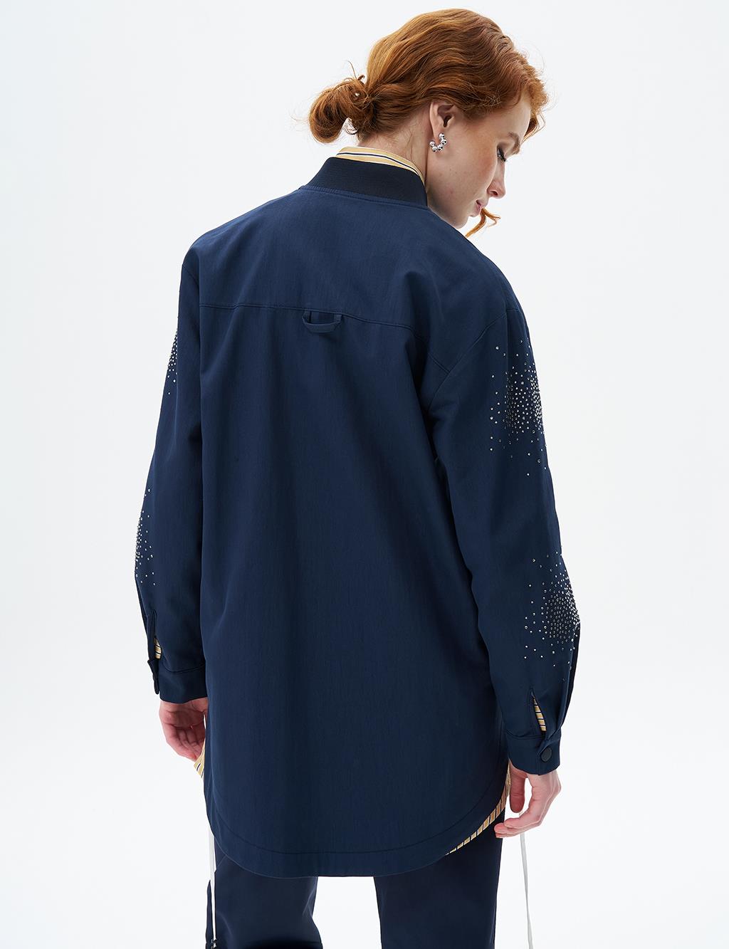 Hotfix Printed College Collar Jacket Dark Navy