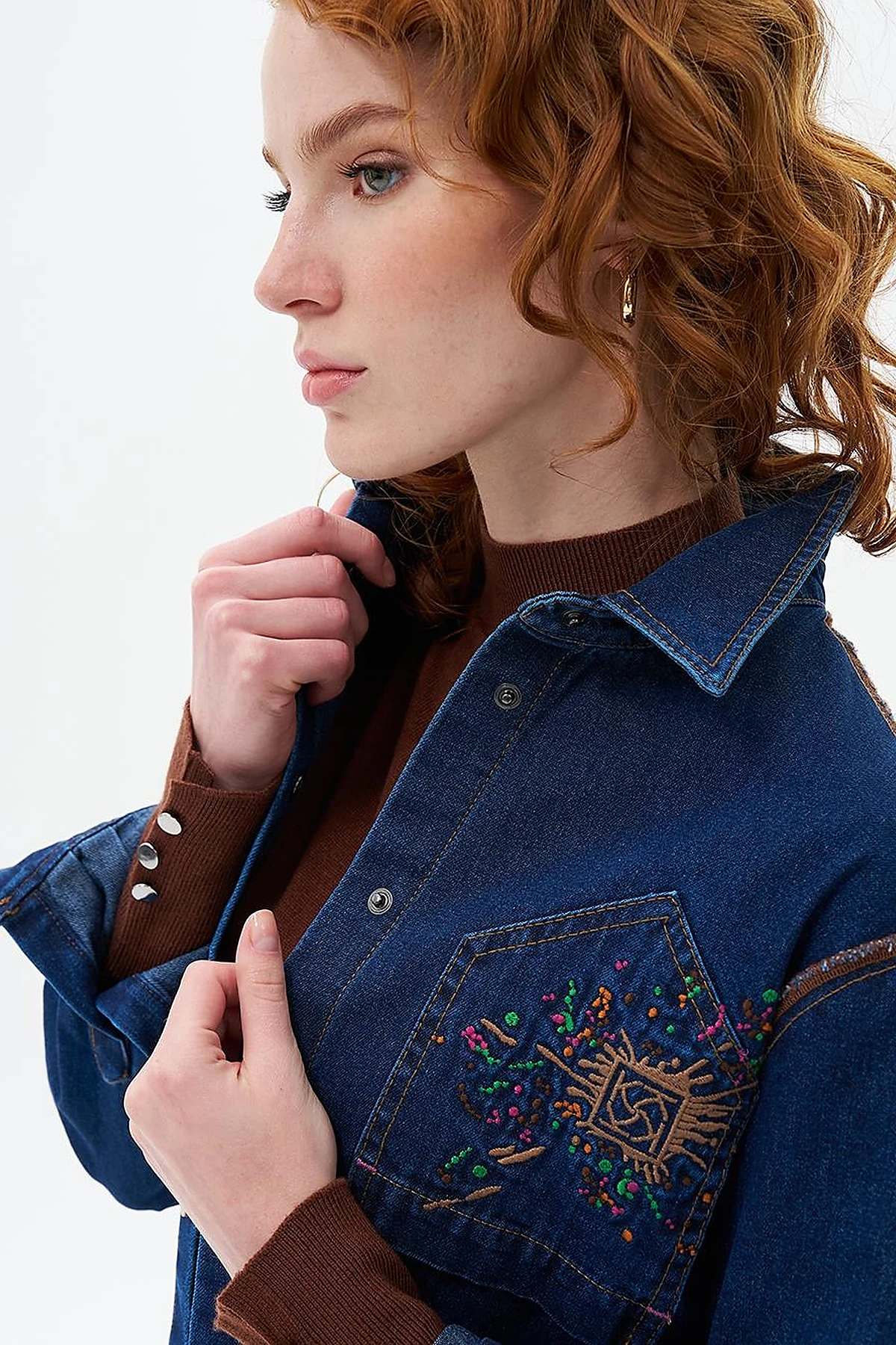 Nakış İşlemeli Denim Tunik/Ceket Lacivert