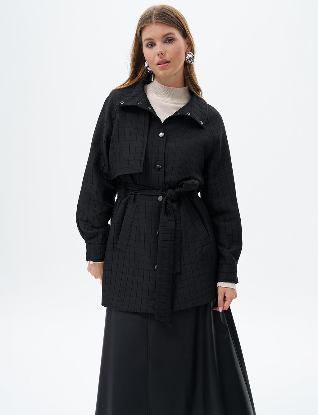 Quilted Stand-up Collar Jacket Black