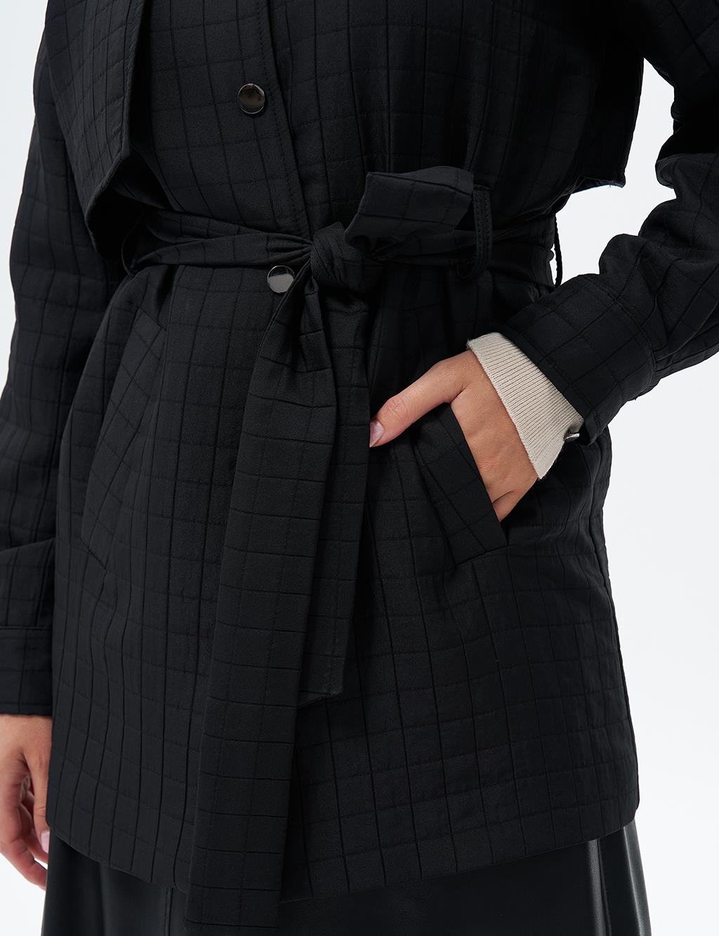 Quilted Stand-up Collar Jacket Black