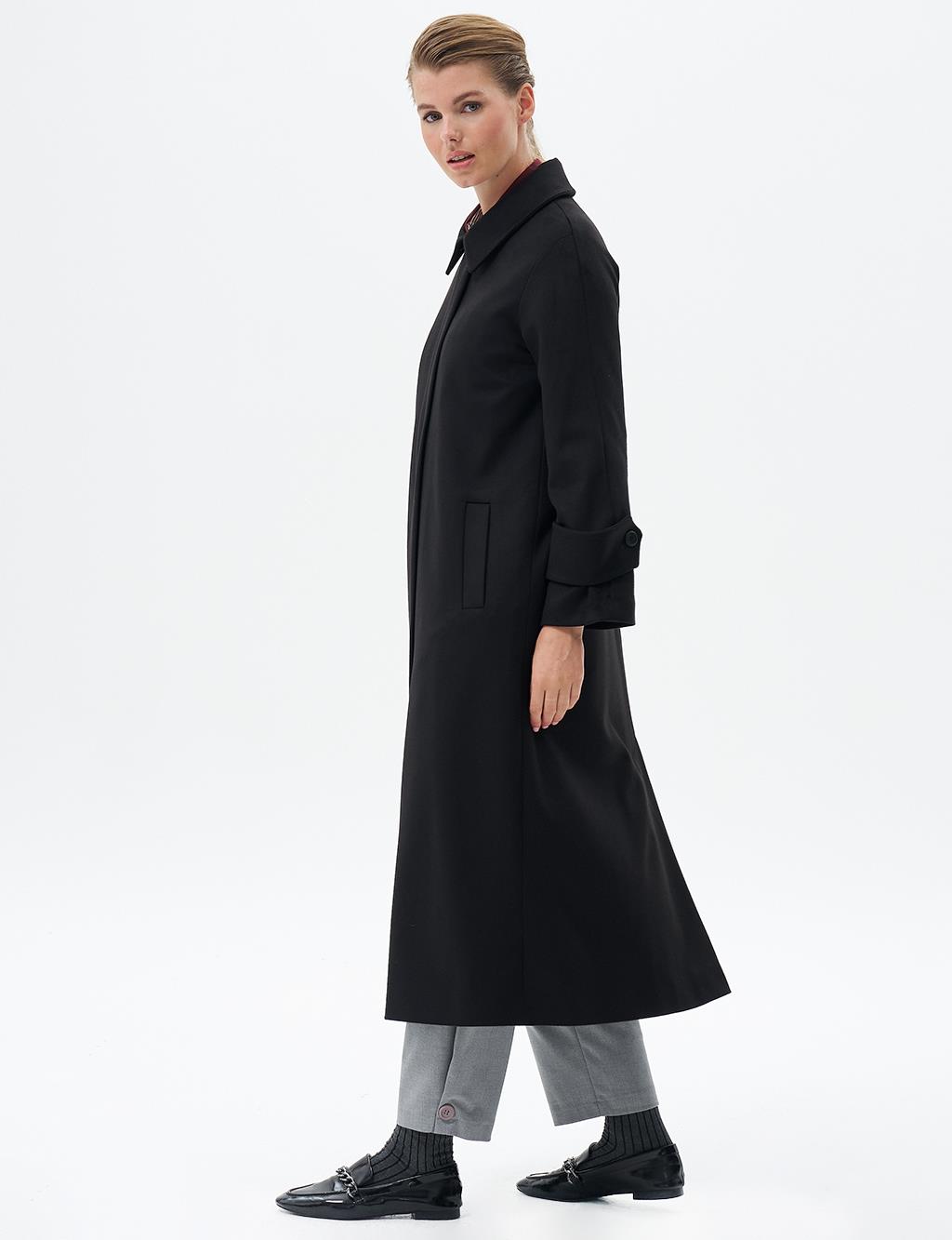 Cashmere Coat with Collar Detail Black