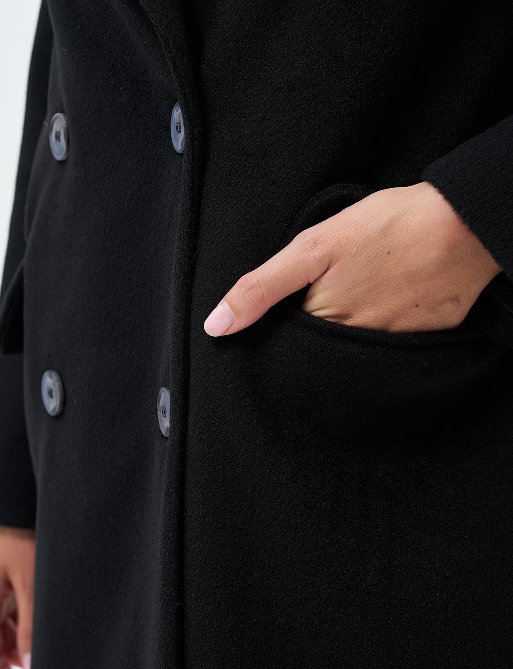 Flared Pocket Cashmere Coat Black