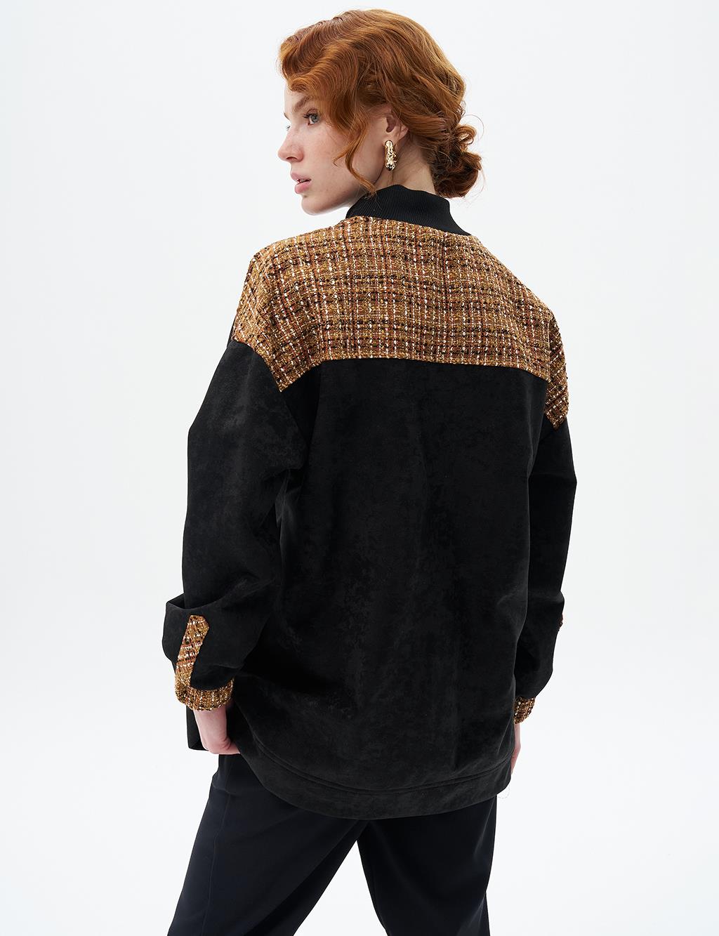 Tweed Garnished Sweatshirt Black