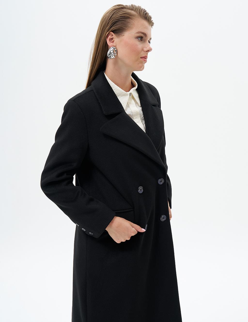 Flared Pocket Cashmere Coat Black