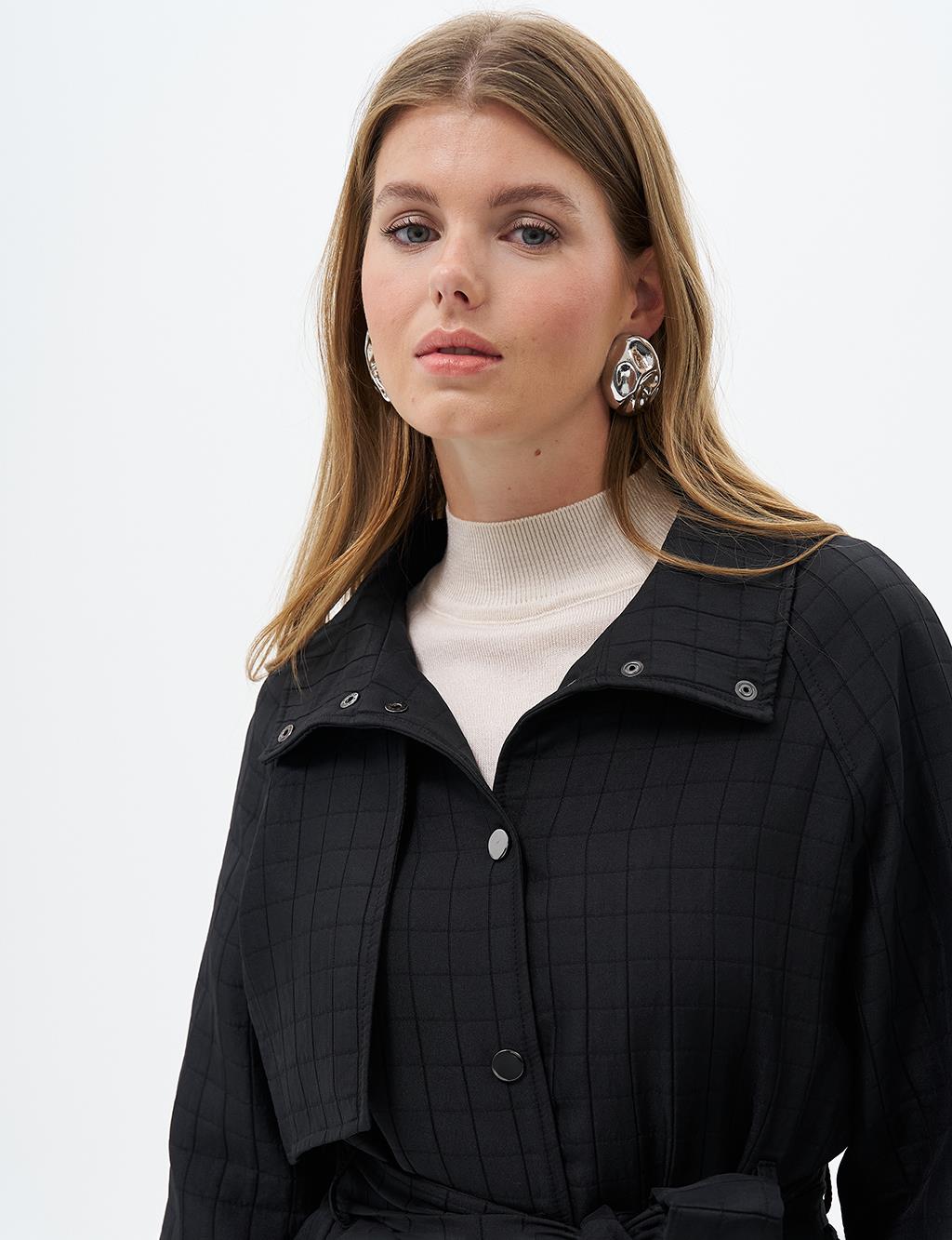 Quilted Stand-up Collar Jacket Black