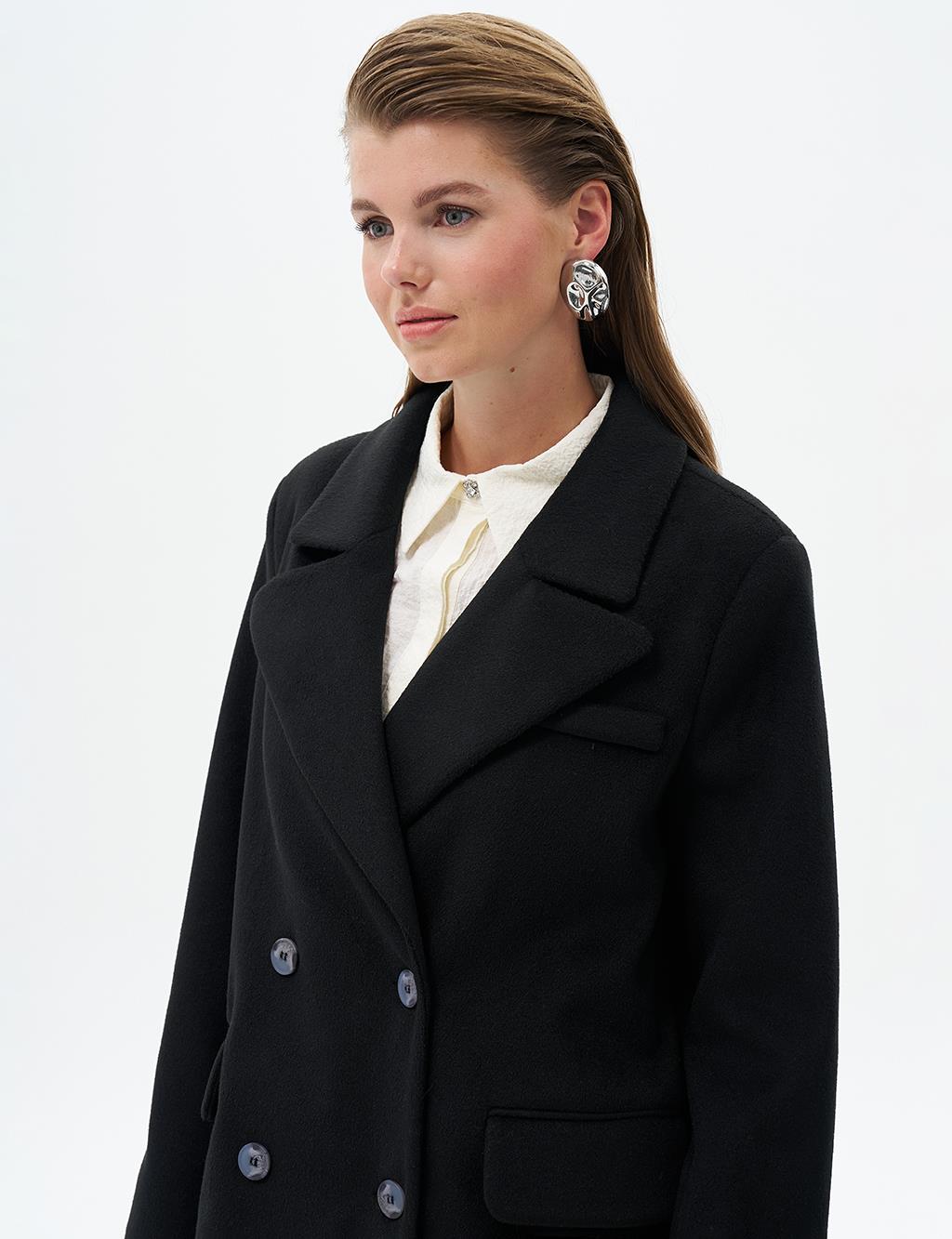 Flared Pocket Cashmere Coat Black