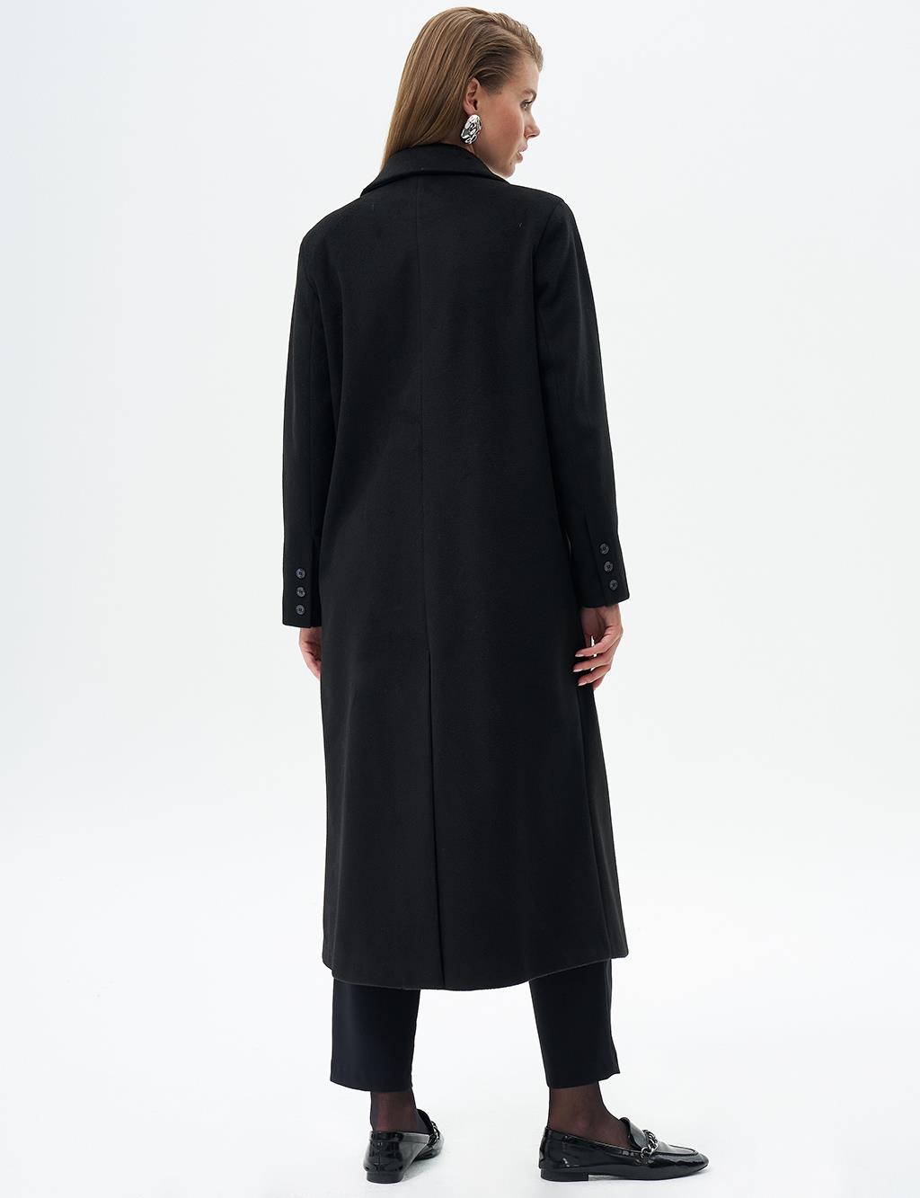 Flared Pocket Cashmere Coat Black