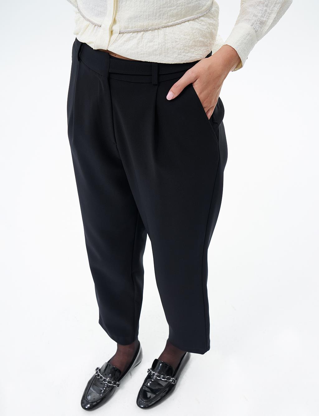 Carrot Trousers with Waist Detail Black