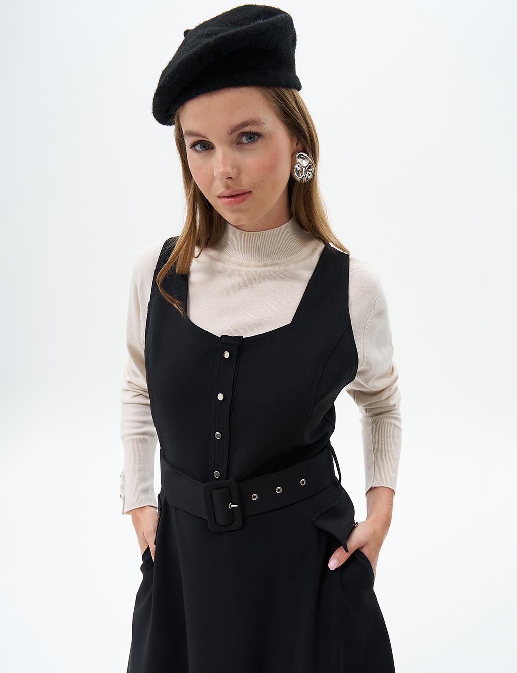 Vest with Belt Detail Black