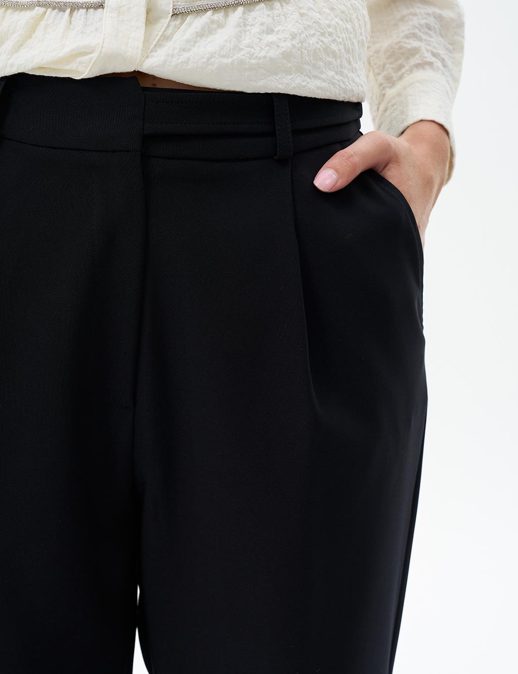 Carrot Trousers with Waist Detail Black