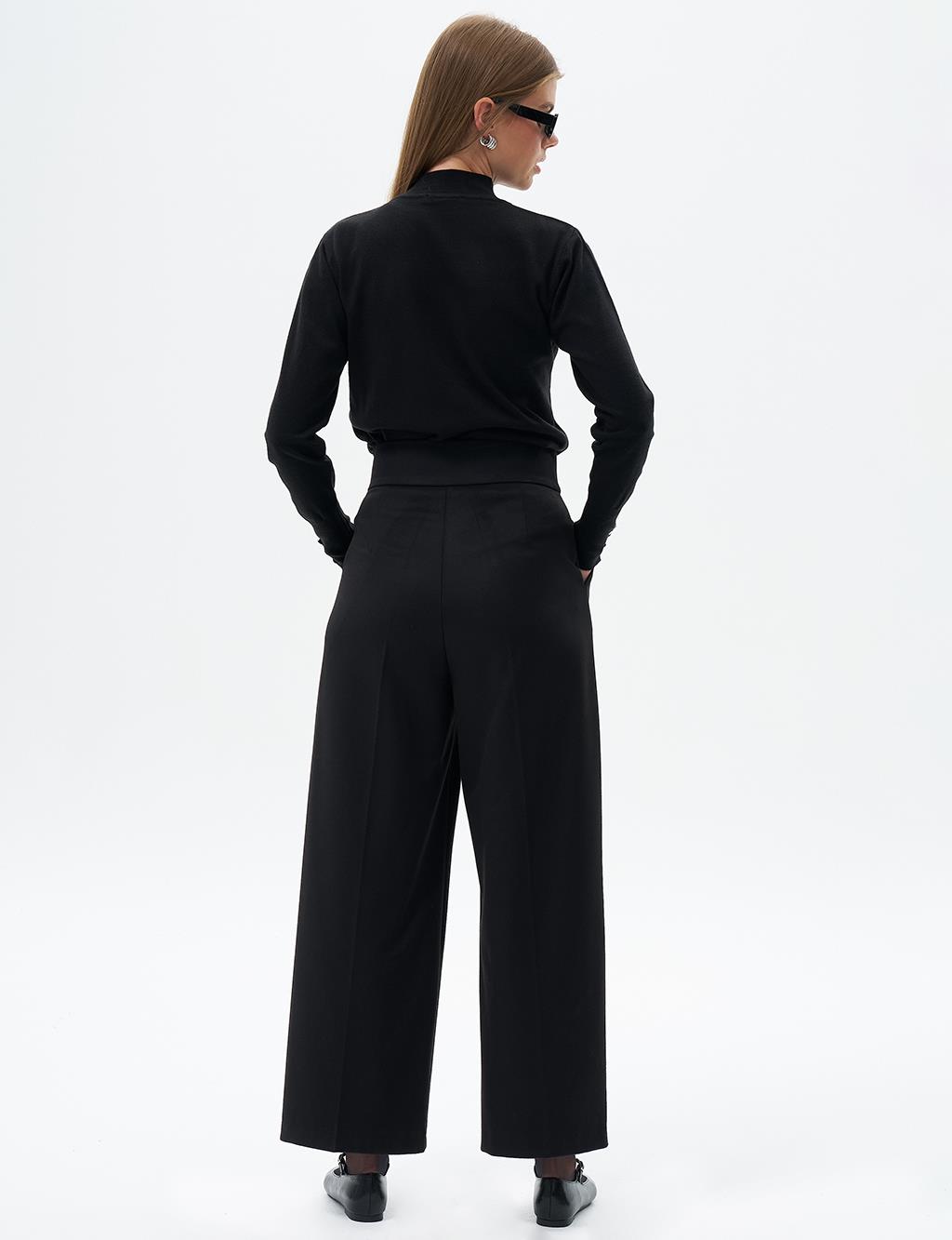 Wide Leg Trousers with Waist Detail Black