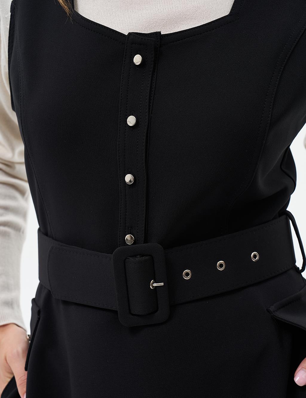 Vest with Belt Detail Black