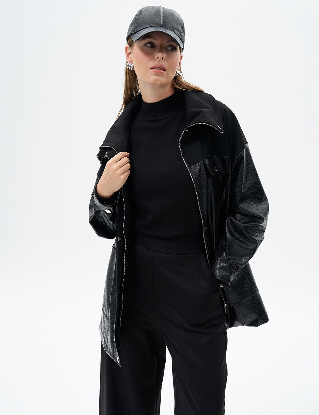 Faux Leather Coat Black