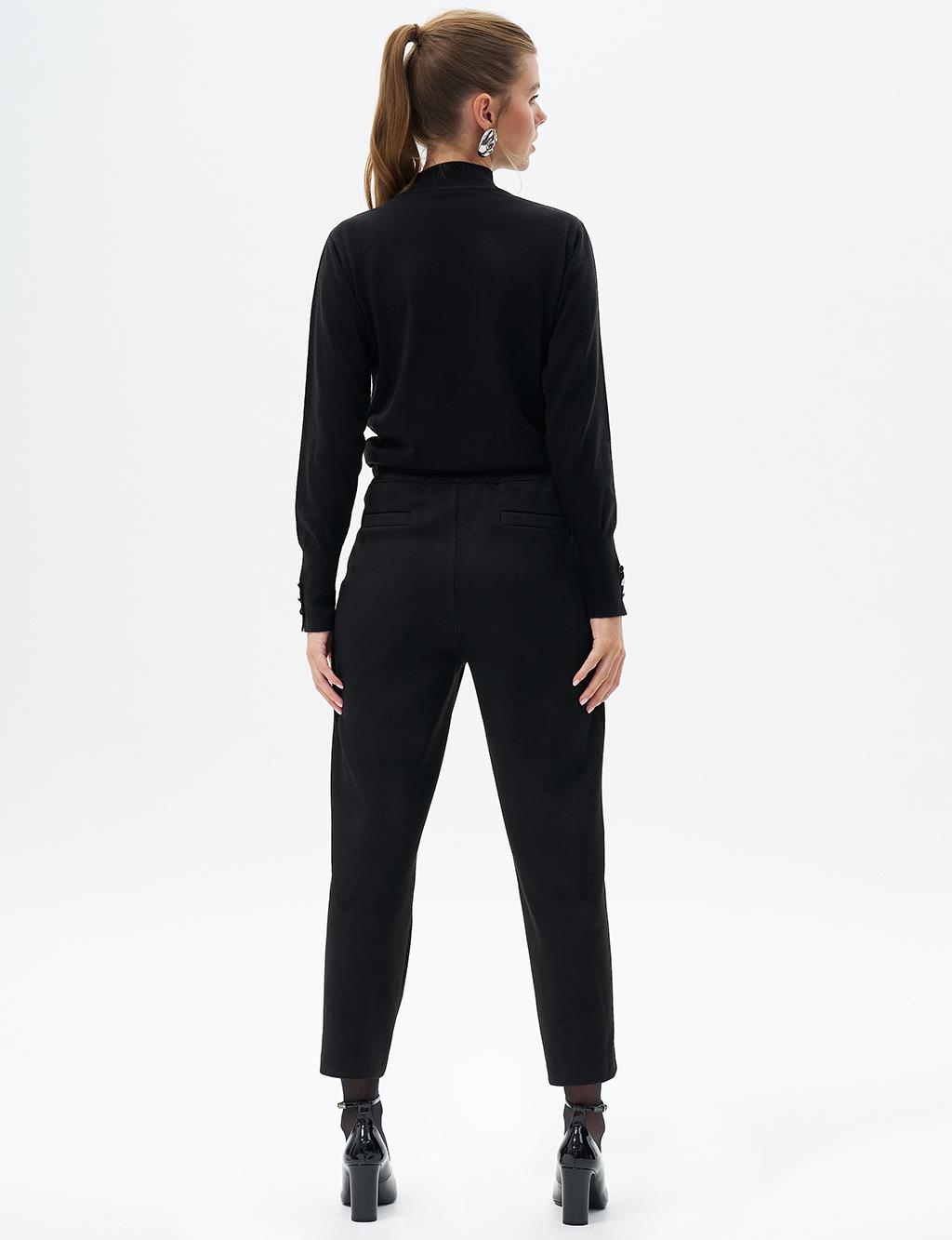 Suede Trousers with Button Detail Black