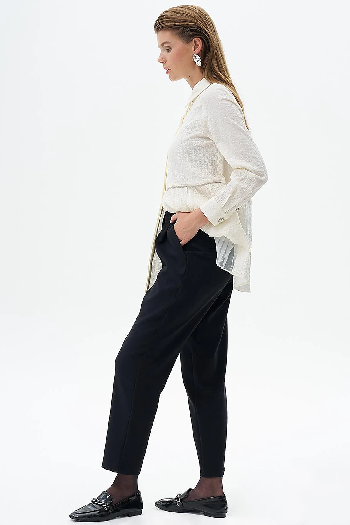 Carrot Trousers with Waist Detail Black