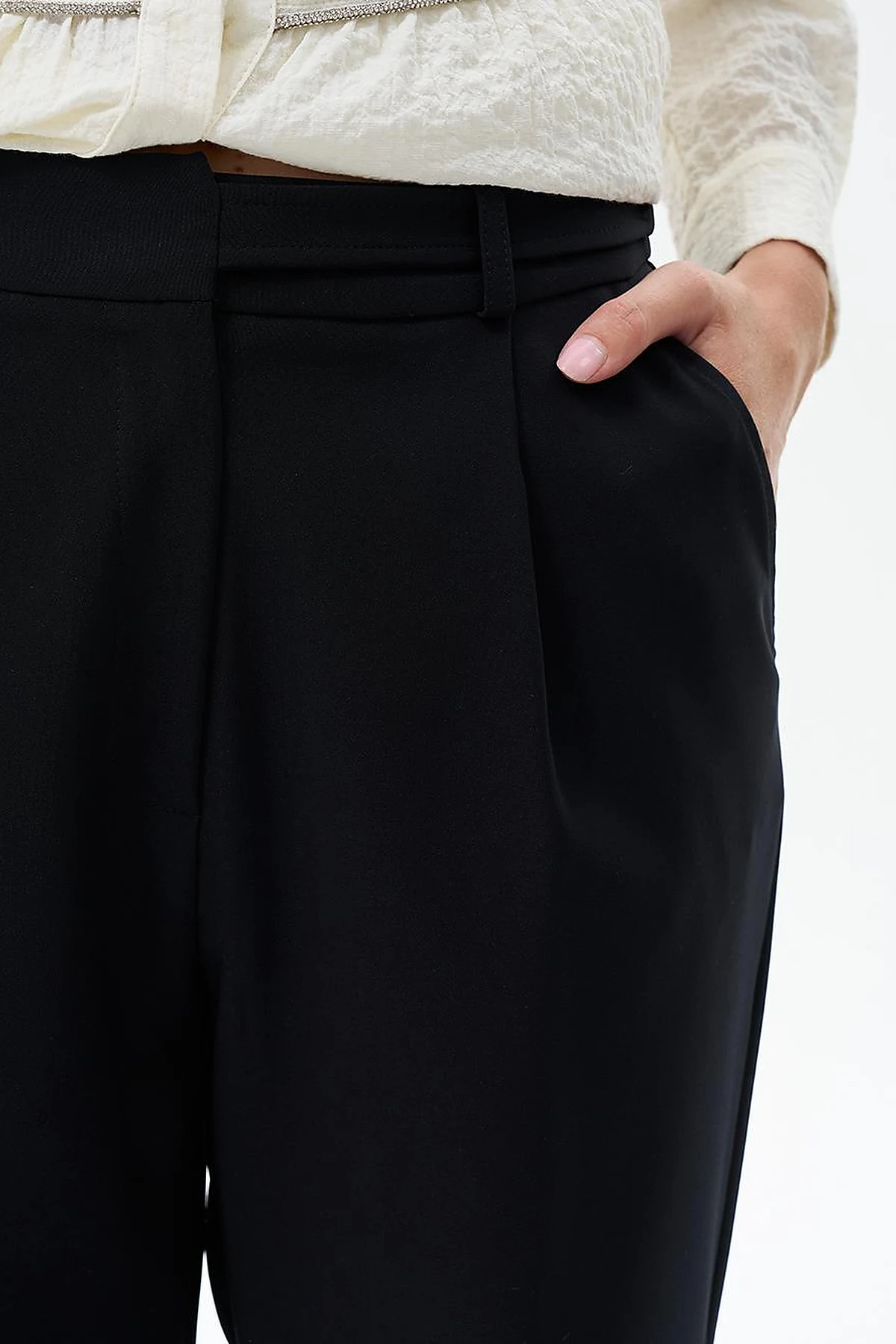 Carrot Trousers with Waist Detail Black