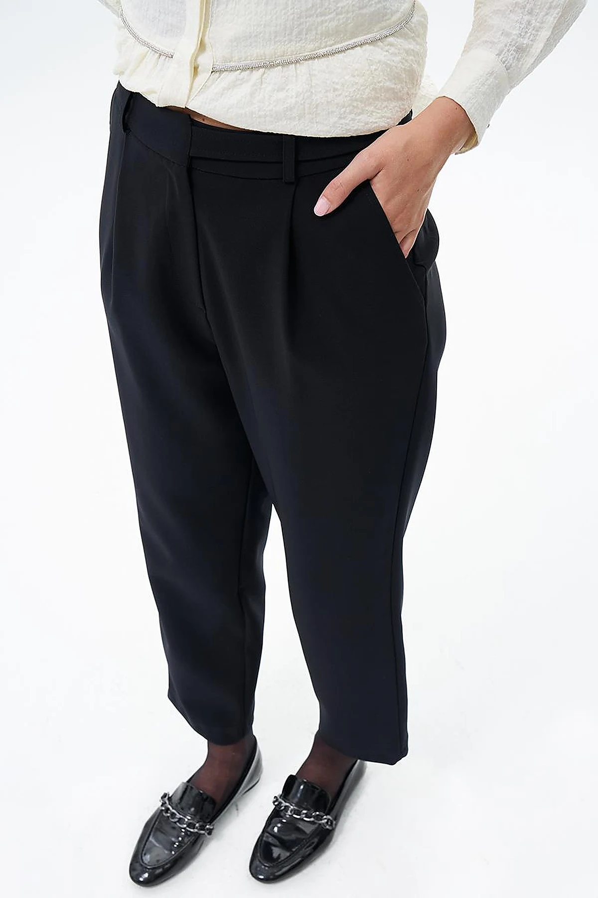 Carrot Trousers with Waist Detail Black