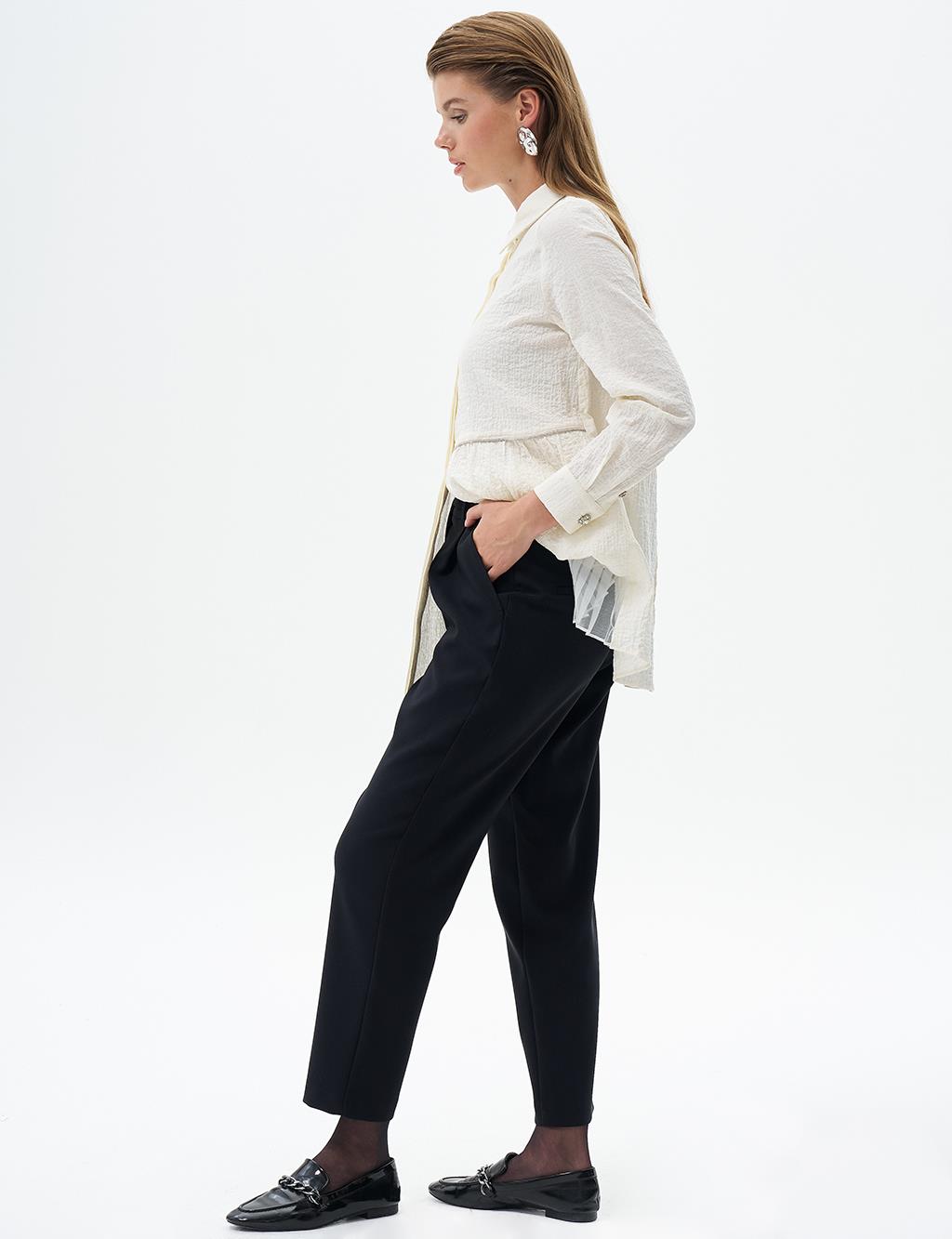 Carrot Trousers with Waist Detail Black