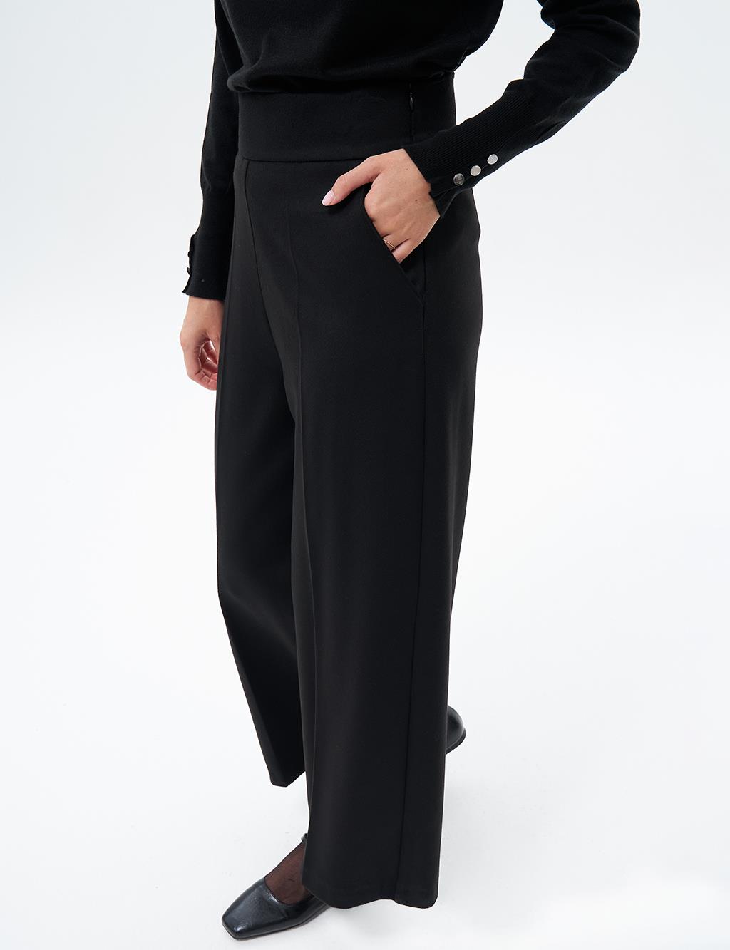 Wide Leg Trousers with Waist Detail Black