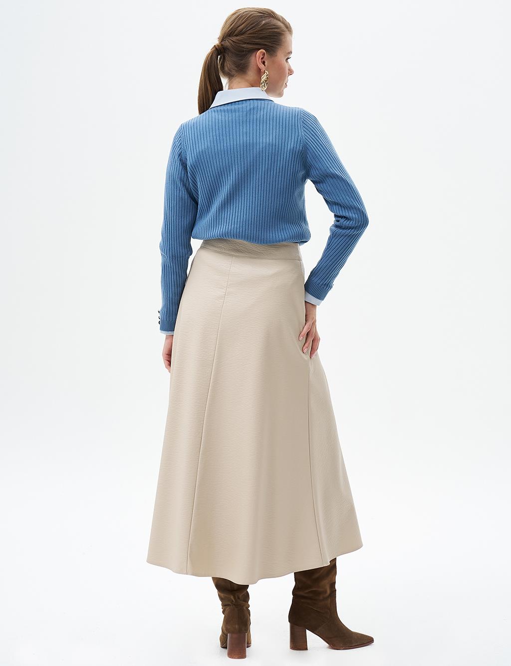 Faux Leather Flared Skirt Cream