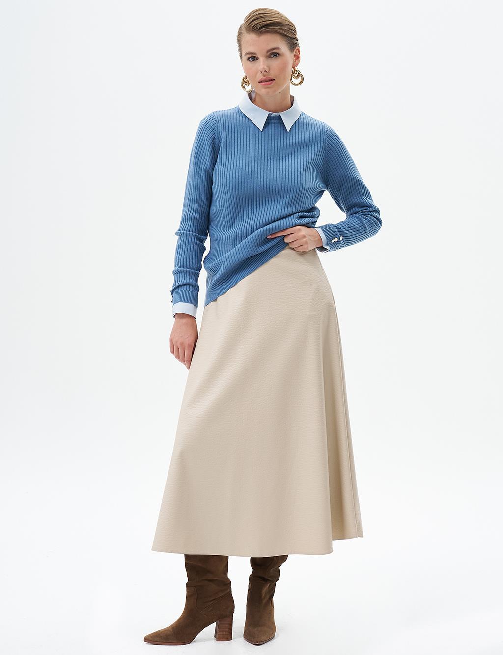 Faux Leather Flared Skirt Cream