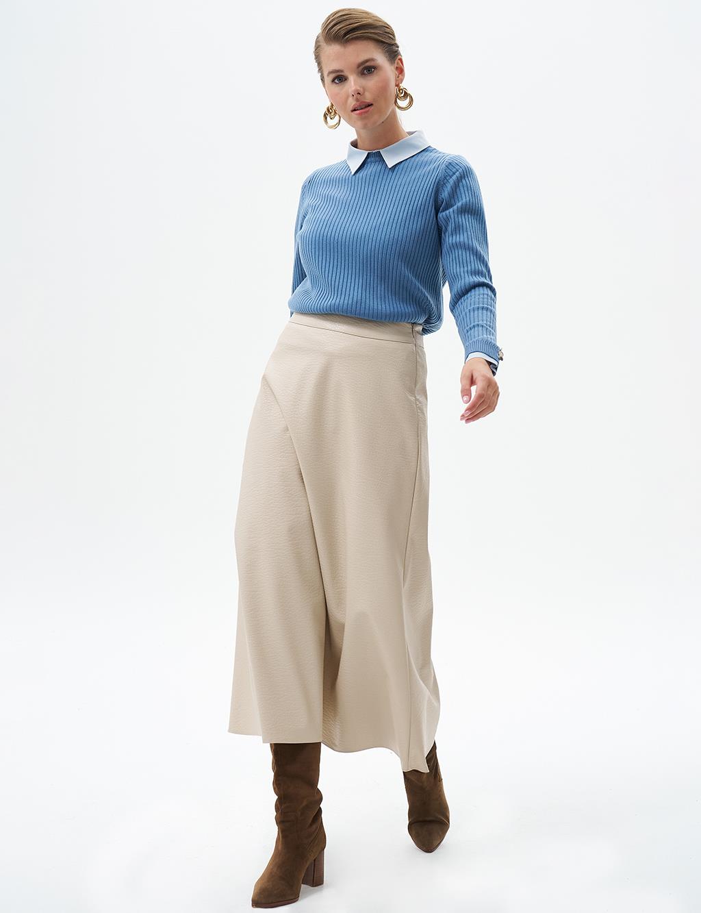 Faux Leather Flared Skirt Cream