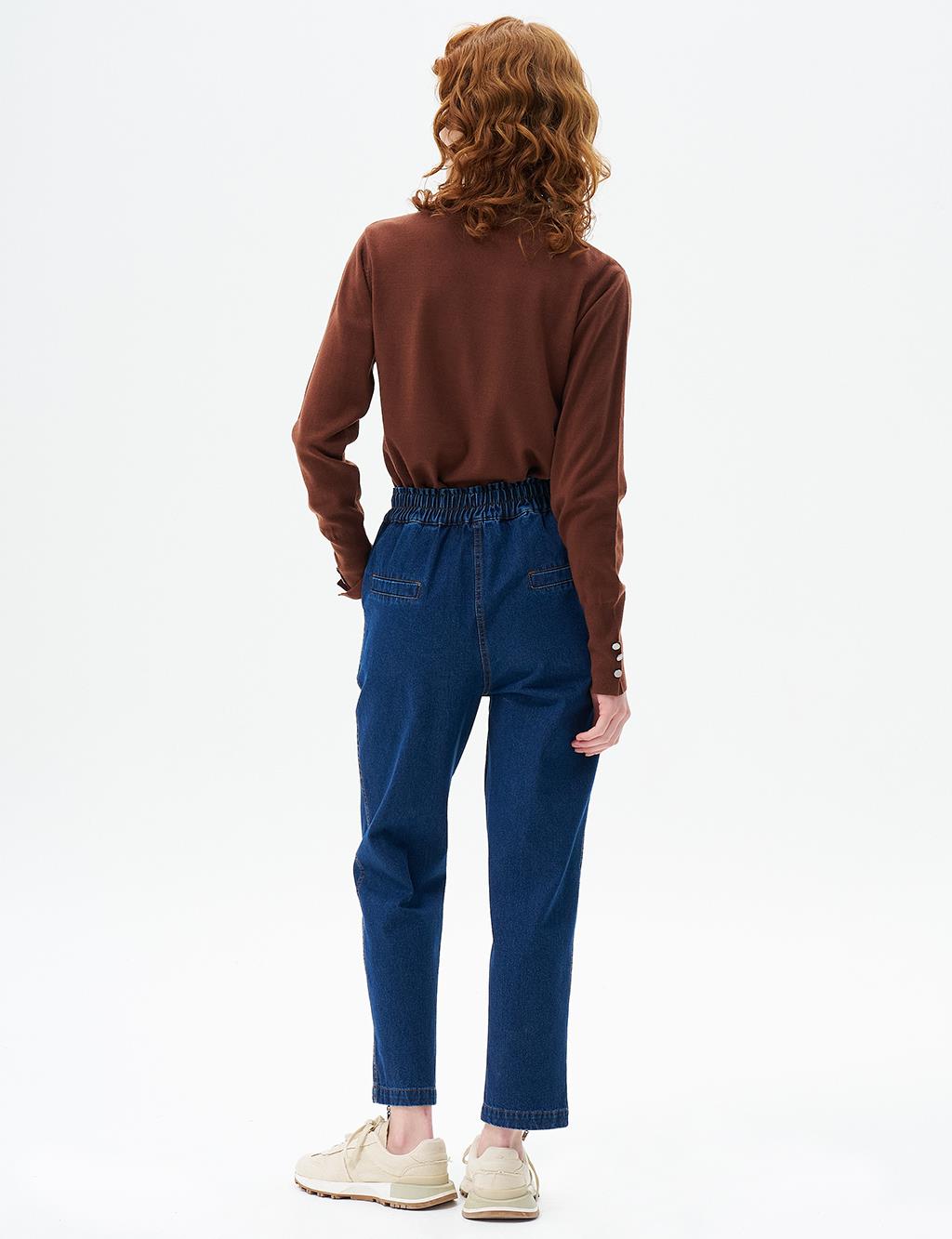 Denim Pants with Zippered Legs Navy Blue