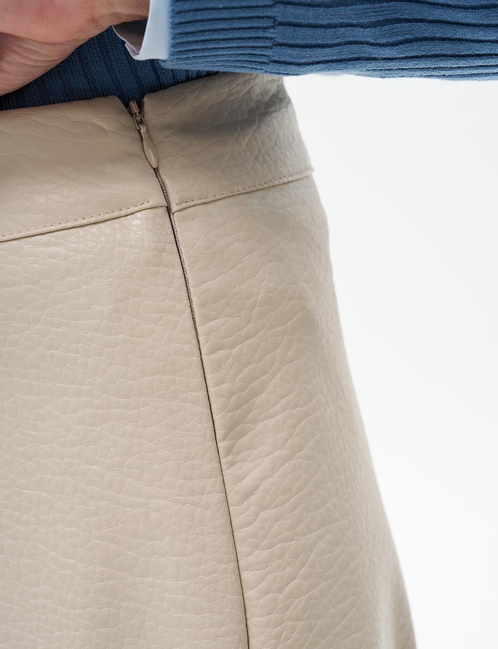 Faux Leather Flared Skirt Cream