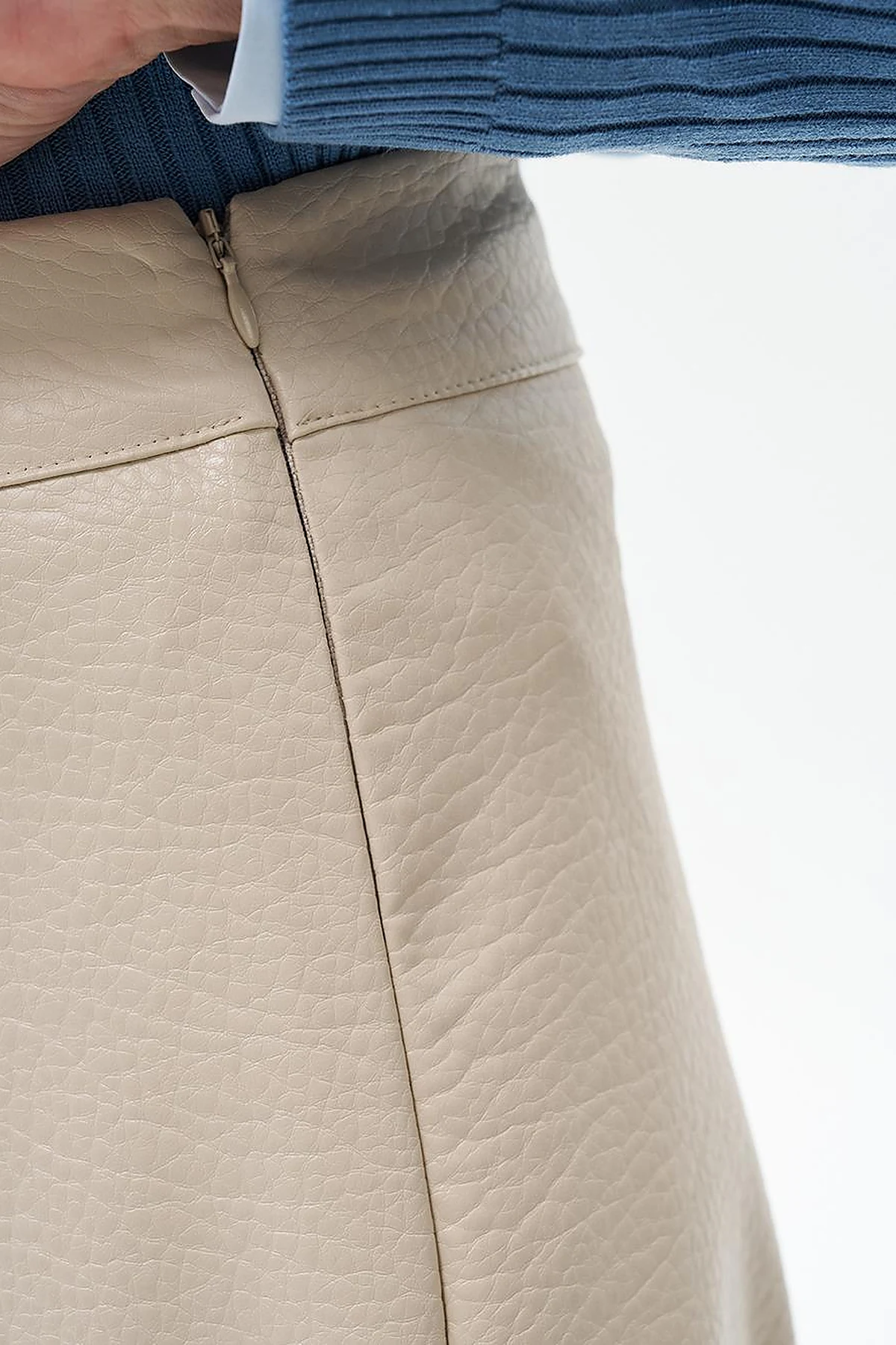 Faux Leather Flared Skirt Cream
