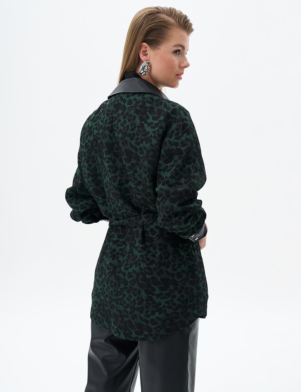 Leopard Print Belted Jacket Green