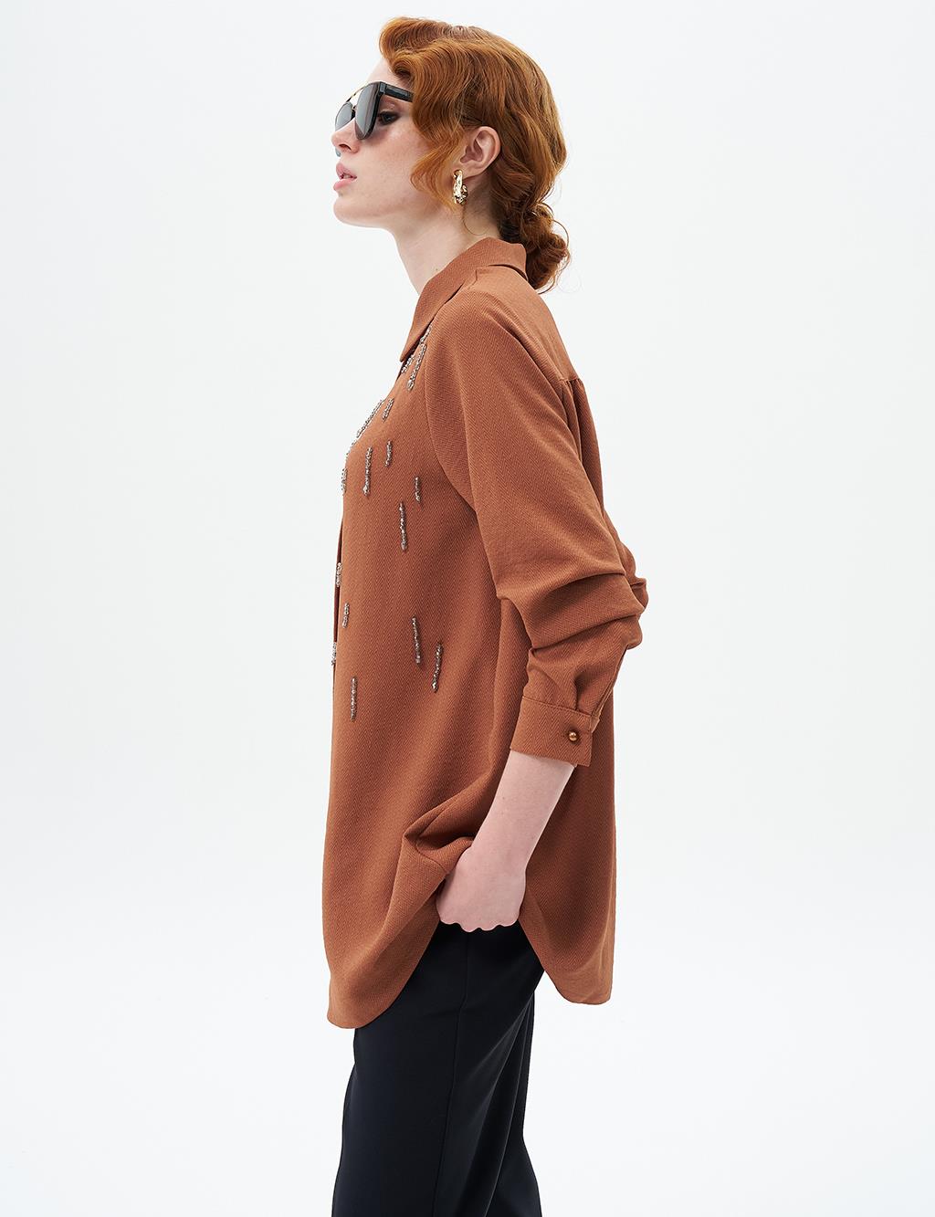 Stone-Embroidered Chic Tunic Tobacco
