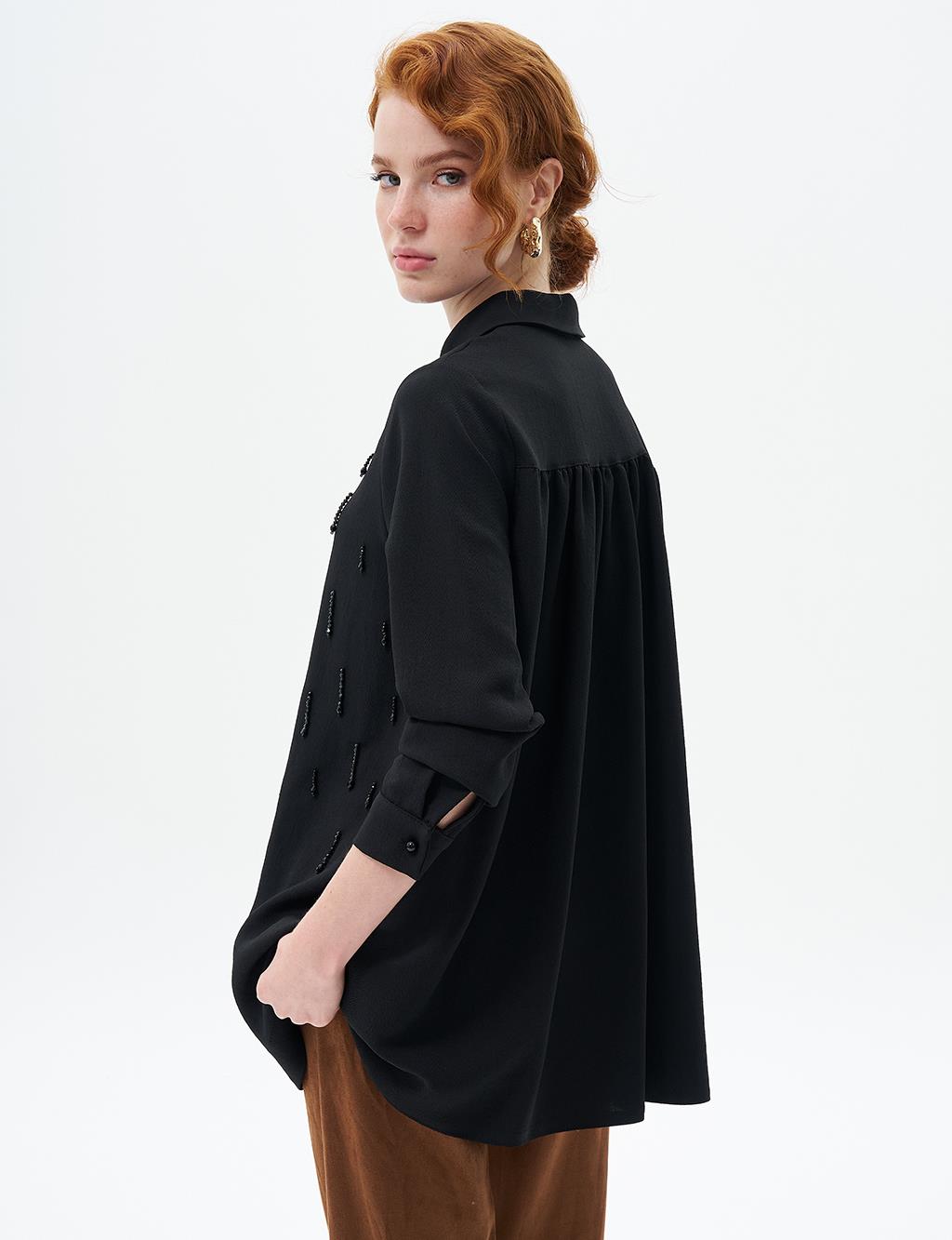Stone-Embroidered Chic Tunic Black