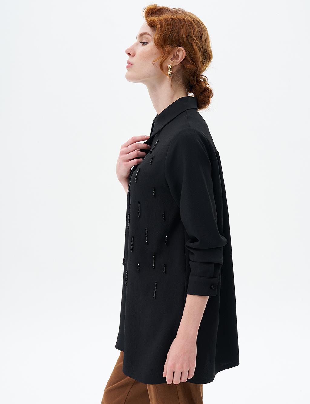Stone-Embroidered Chic Tunic Black