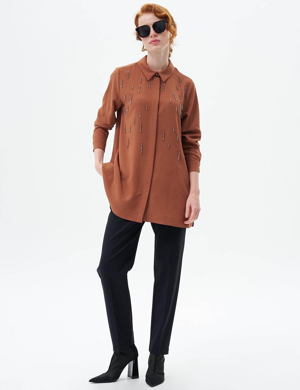 Stone-Embroidered Chic Tunic Tobacco