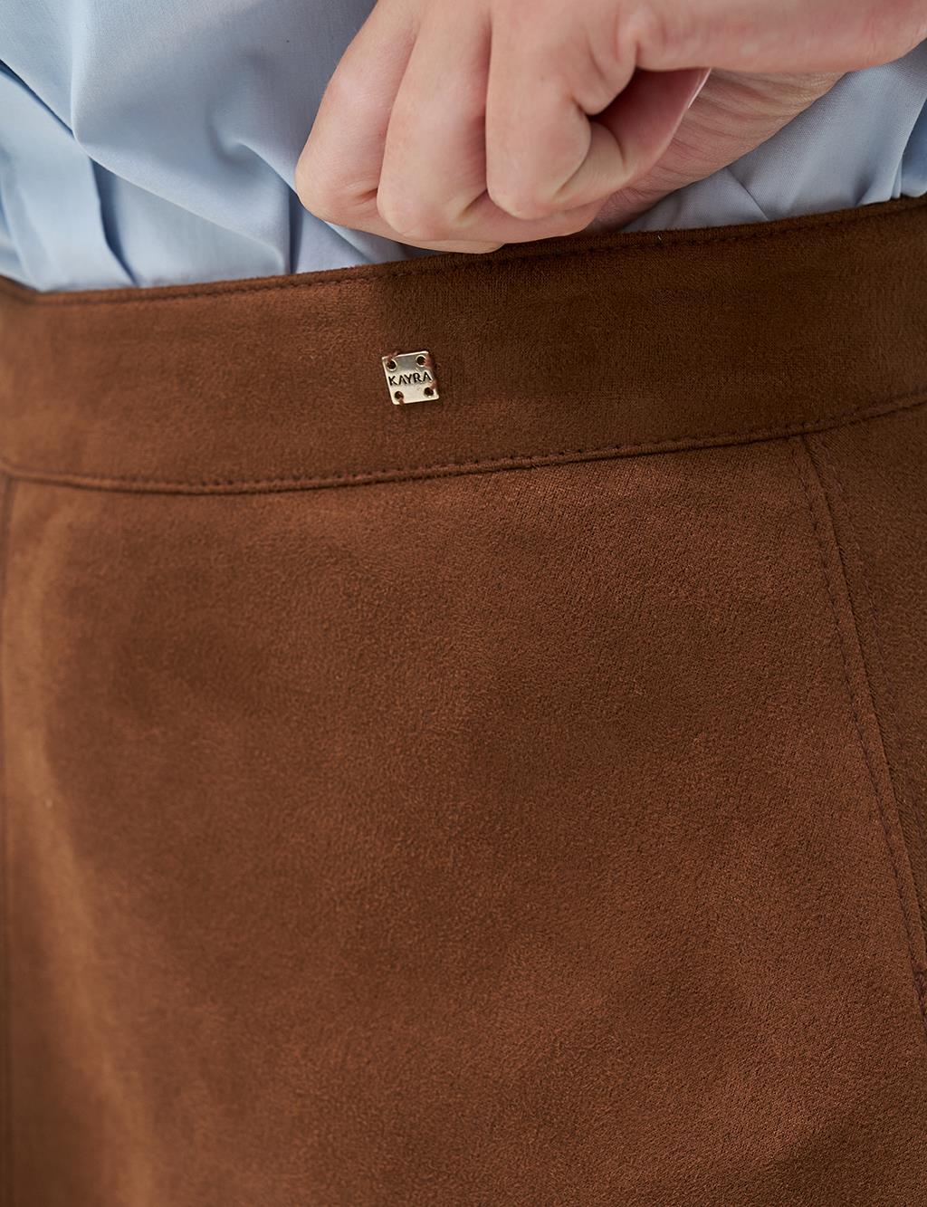 Suede Skirt with Stitching Detail Coffee