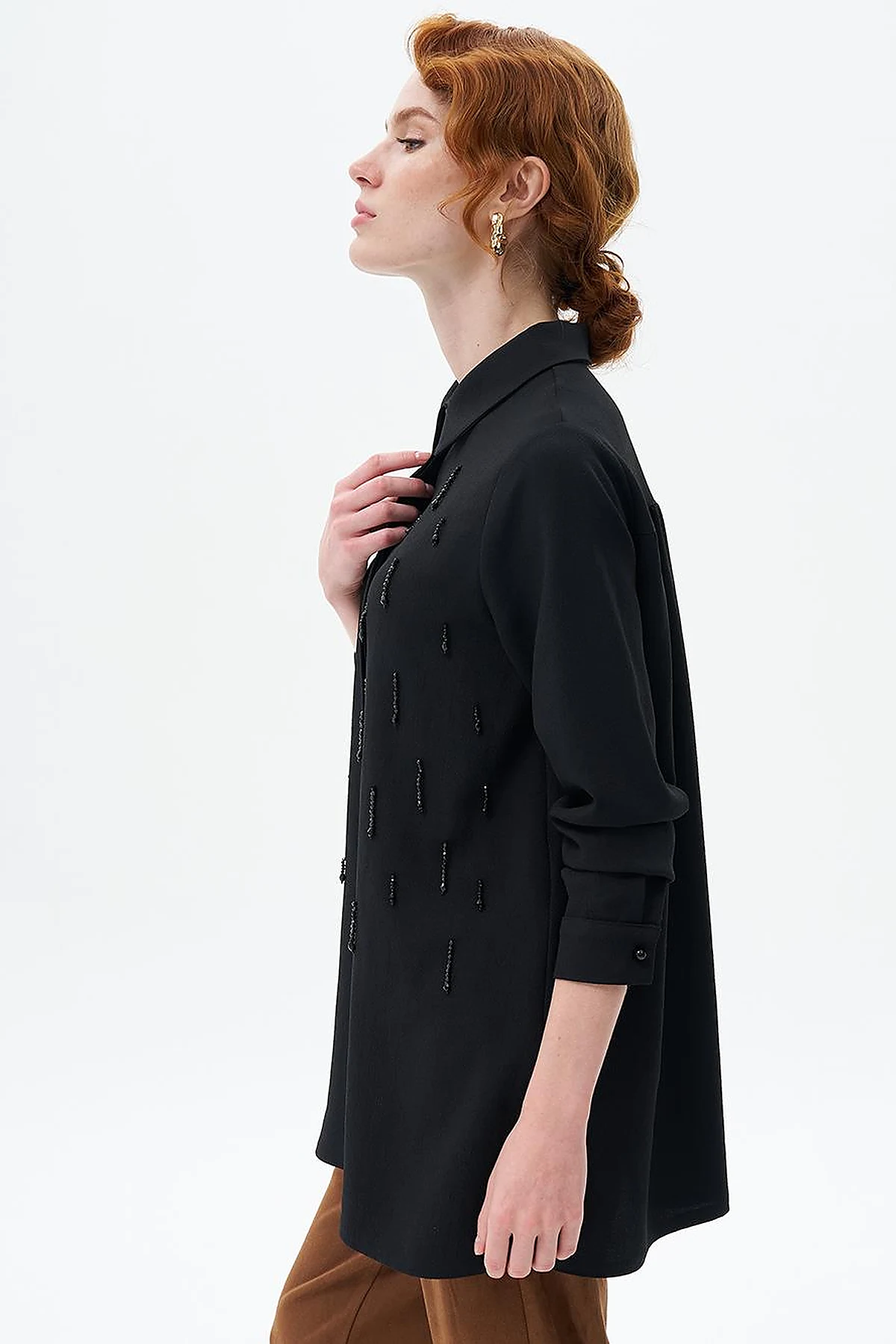 Stone-Embroidered Chic Tunic Black