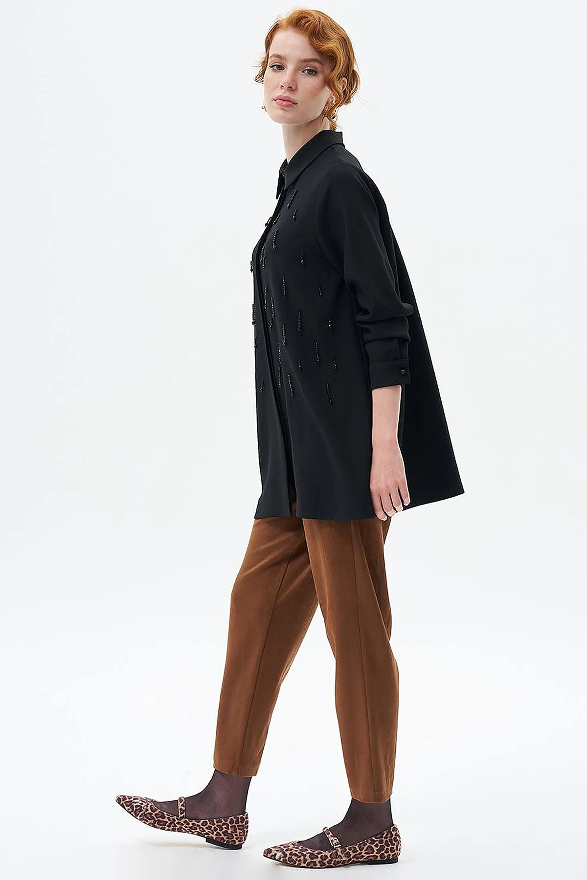 Stone-Embroidered Chic Tunic Black